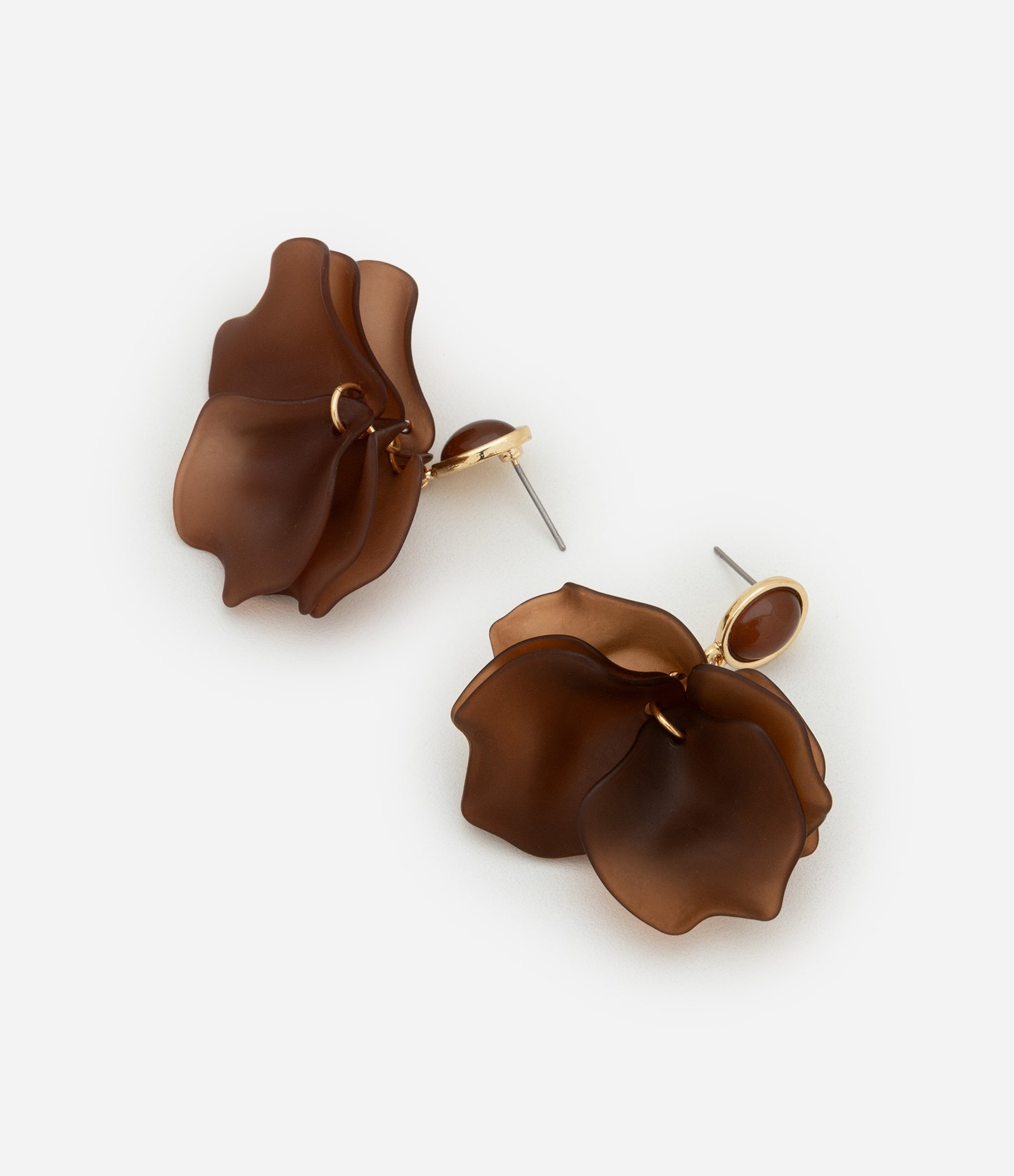 Brinco Médio com Pétalas de Resina Marrom 3
