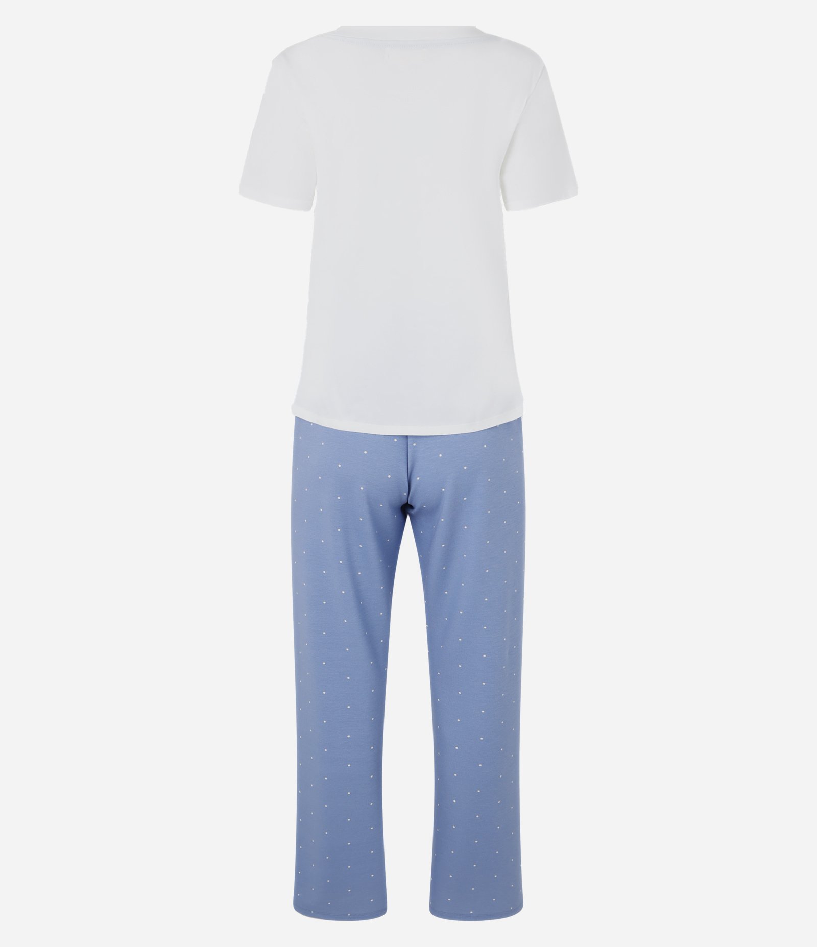 Pijama Longo em Algodão com Calça Poá Branco/Azul 5