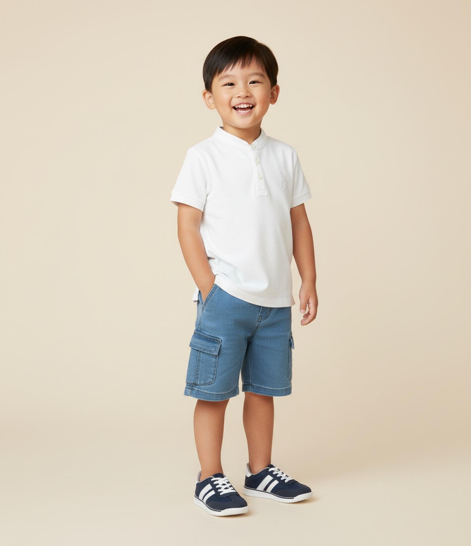 Camiseta Manga Curta Infantil com Bordado no Peito - Tam 1 a 5 anos Branco 1