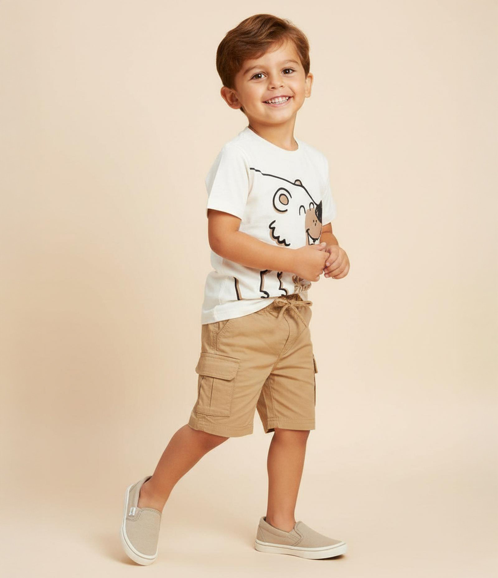Bermuda Infantil com Bolsos Cargo - Tam 1 a 6 Anos Bege 1