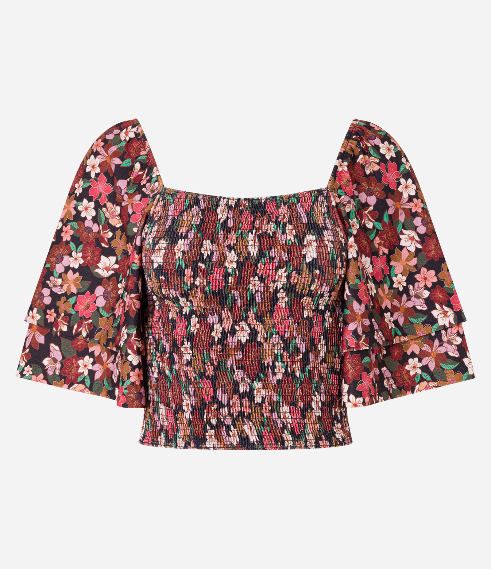 Blusa Ombro a Ombro com Detalhe Duplo na Manga e Estampa Floral Vermelho/ Preto 4