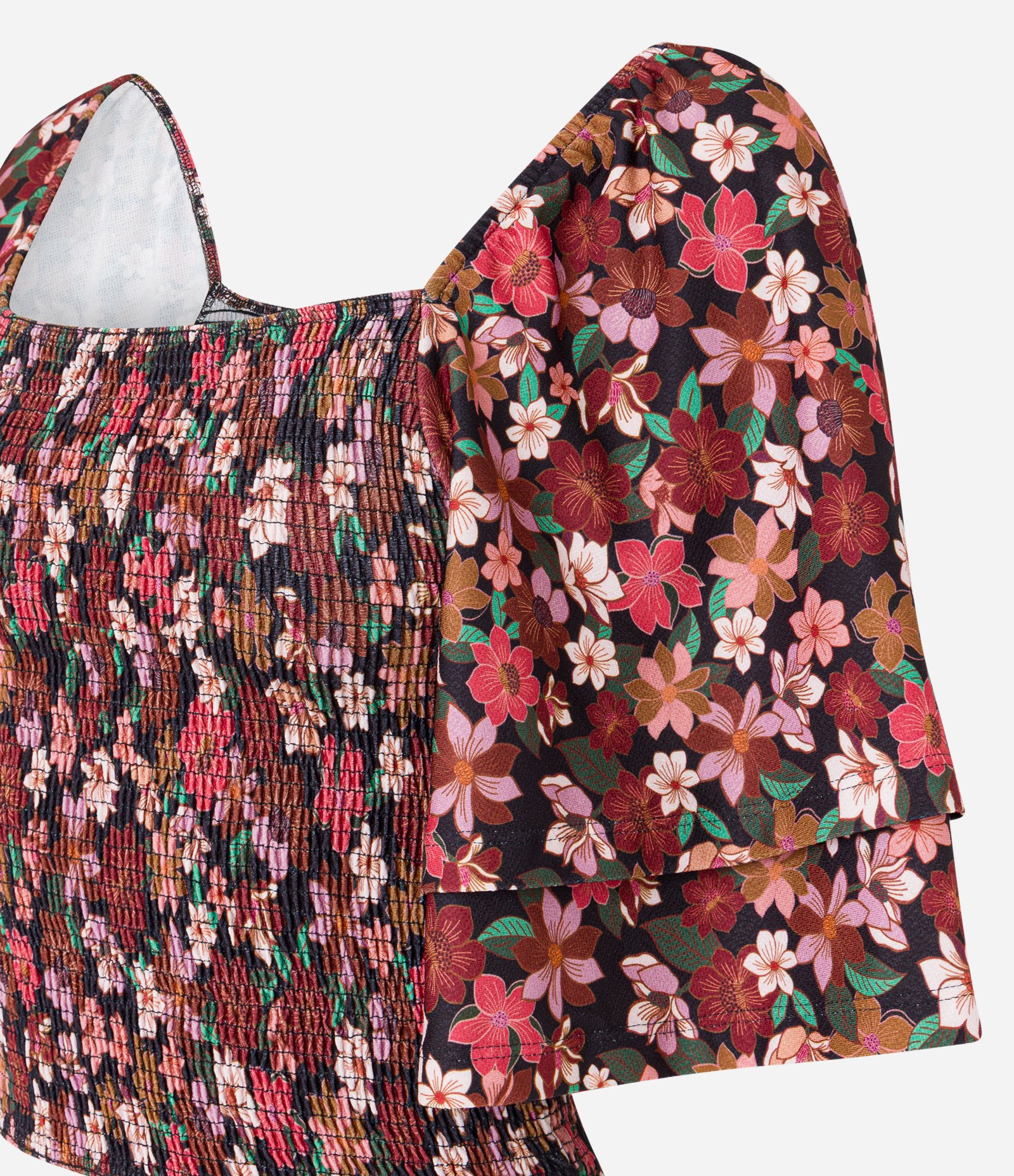 Blusa Ombro a Ombro com Detalhe Duplo na Manga e Estampa Floral Vermelho/ Preto 5