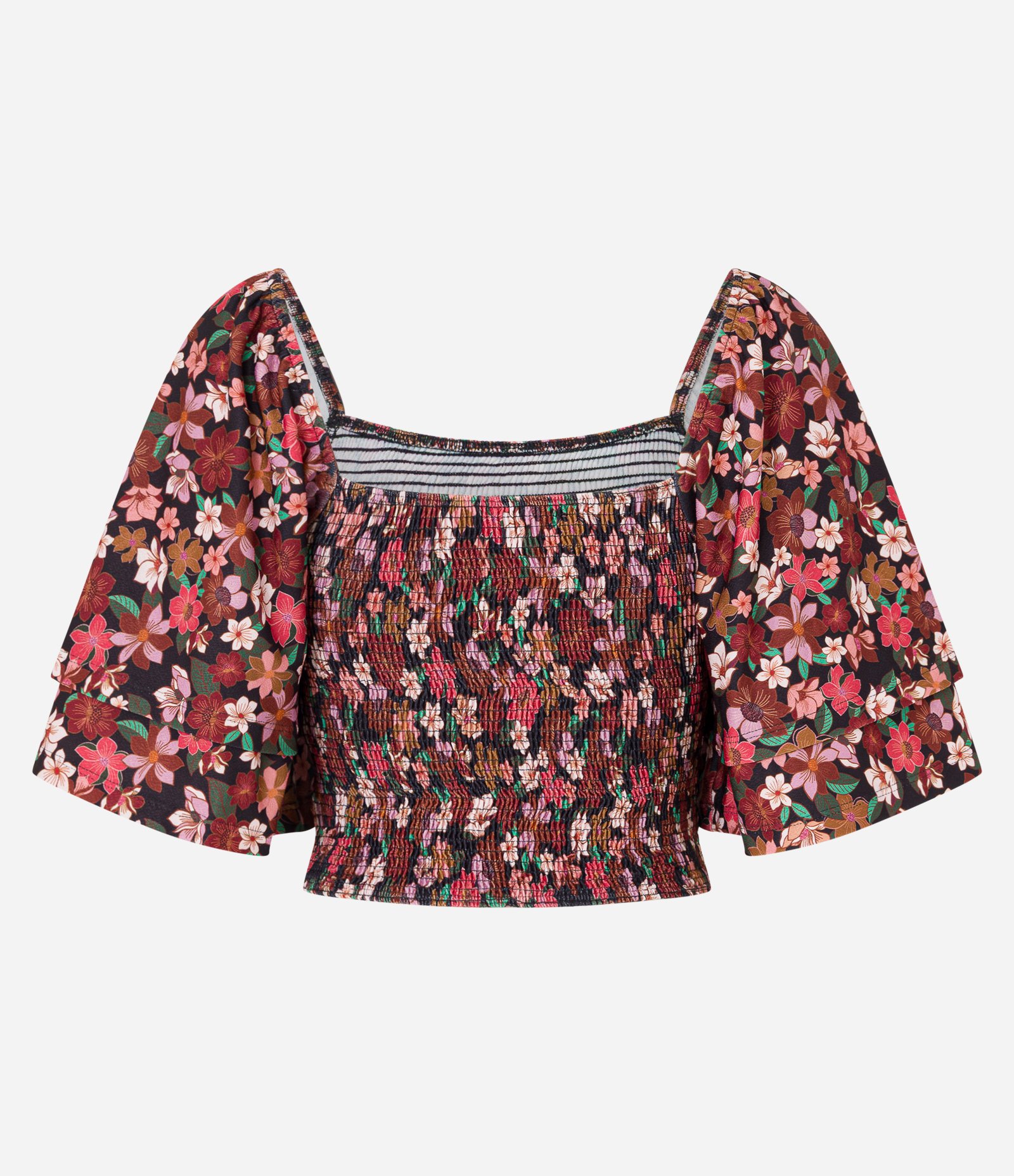 Blusa Ombro a Ombro com Detalhe Duplo na Manga e Estampa Floral Vermelho/ Preto 6