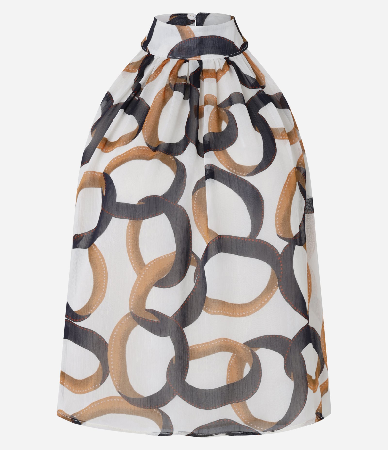 Blusa Gola Halter em Chiffon com Estampa de Elos Off White 6