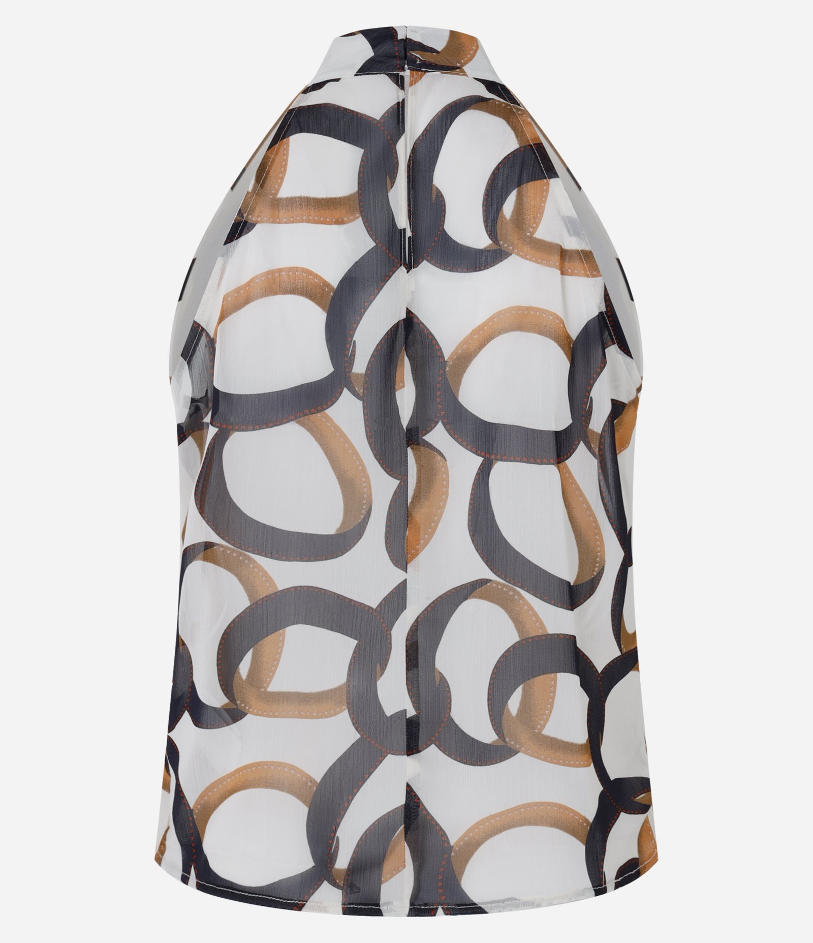 Blusa Gola Halter em Chiffon com Estampa de Elos Off White 7