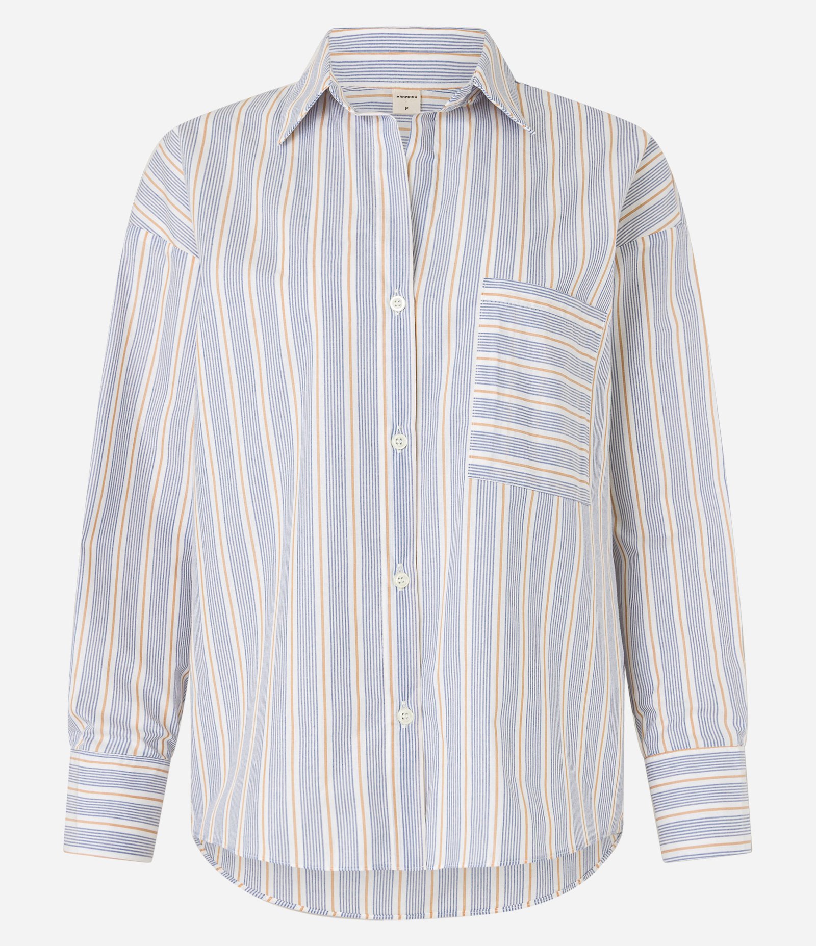 Camisa Listrada em Tricoline com Bolso no Peito Cinza 5