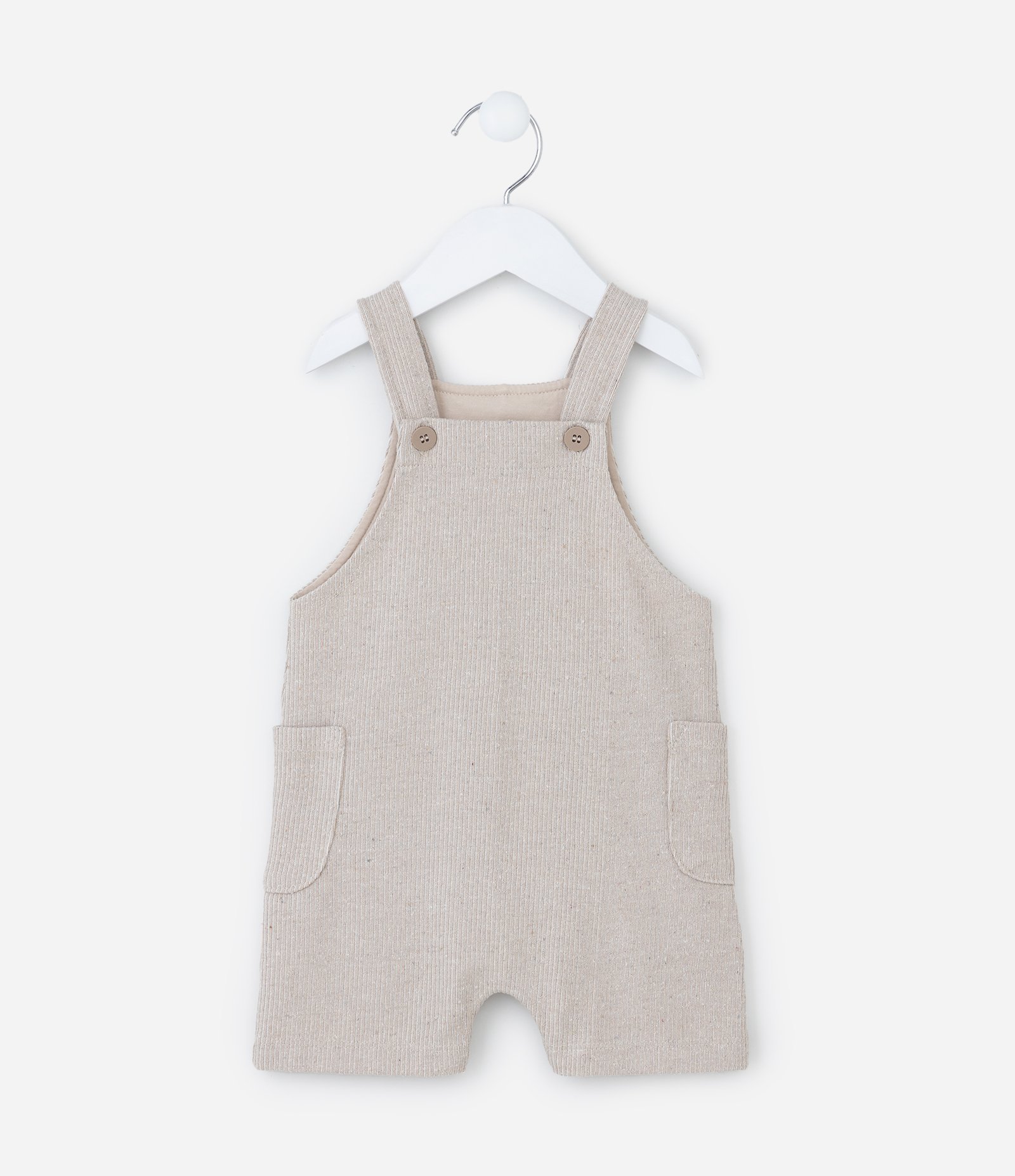 Jardineira Infantil Canelada com Bolsinhos - Tam 0 a 18 meses Bege 1