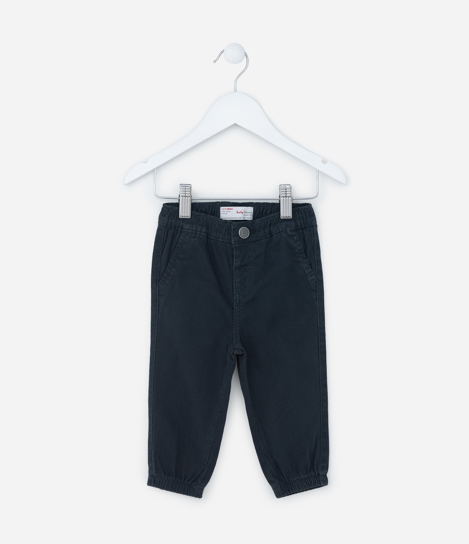 Calça Infantil em Veludo com Barra Elástica - Tam 0 a 18 meses Azul 1