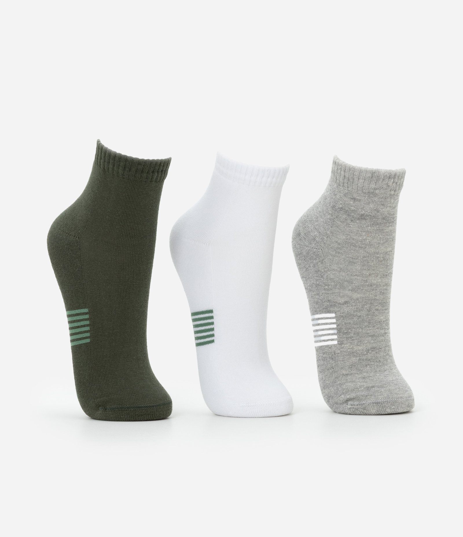 Kit 03 Meias Cano Baixo Esportivas em Algodão com Listras na Sola Multicores 2