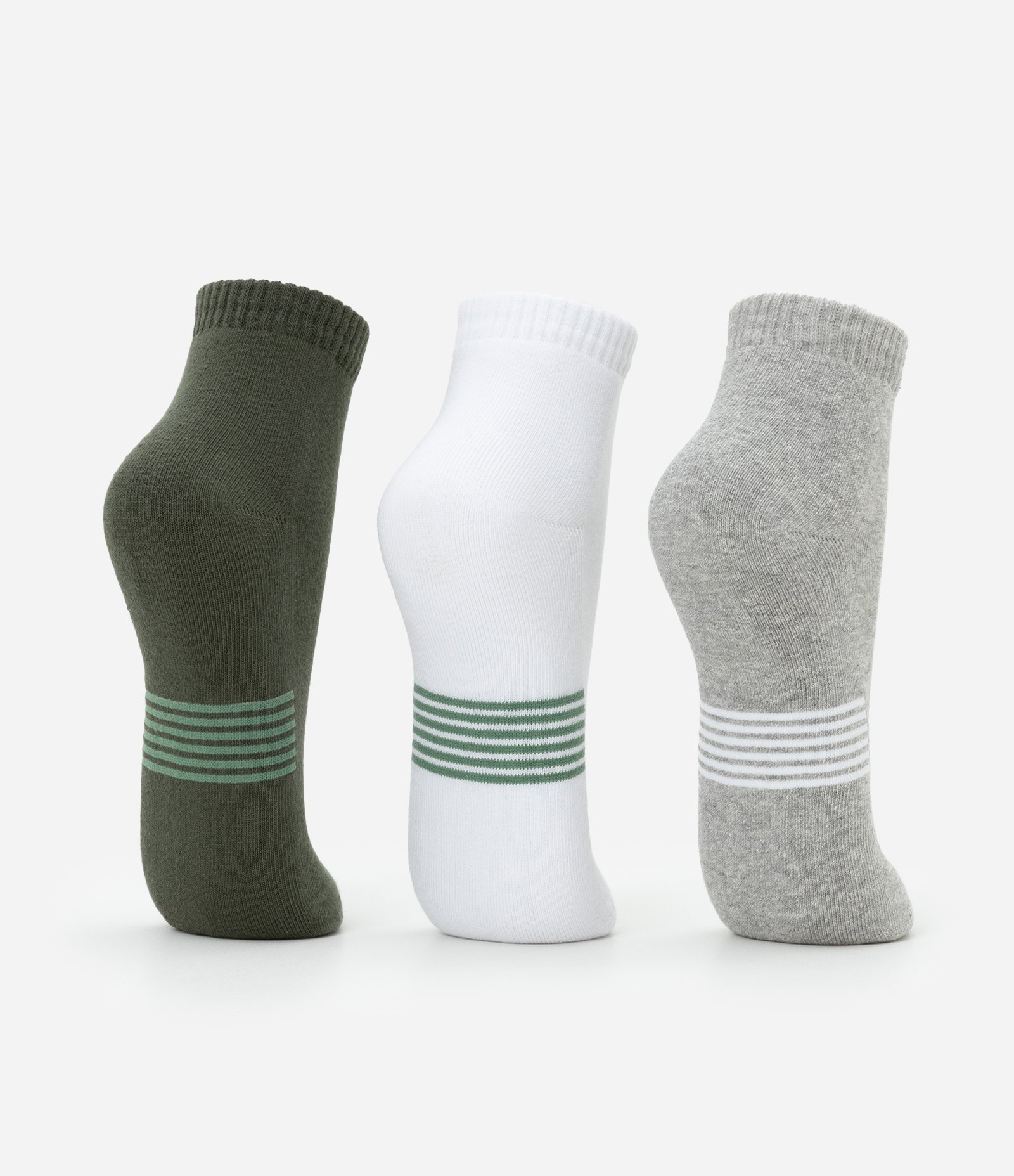 Kit 03 Meias Cano Baixo Esportivas em Algodão com Listras na Sola Multicores 3