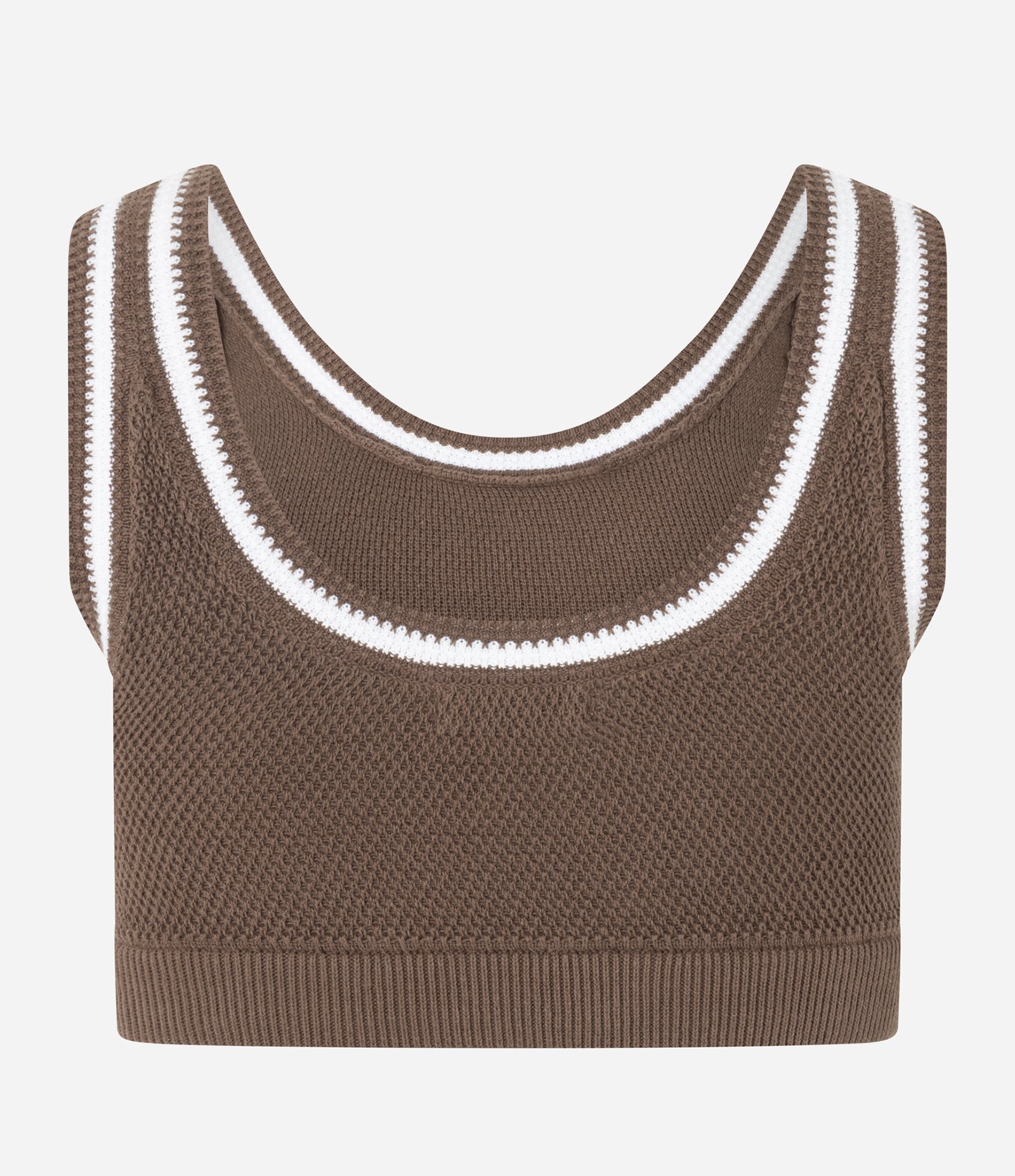 Top Sem Bojo em Tricô com Listra Contrastante Marrom 5