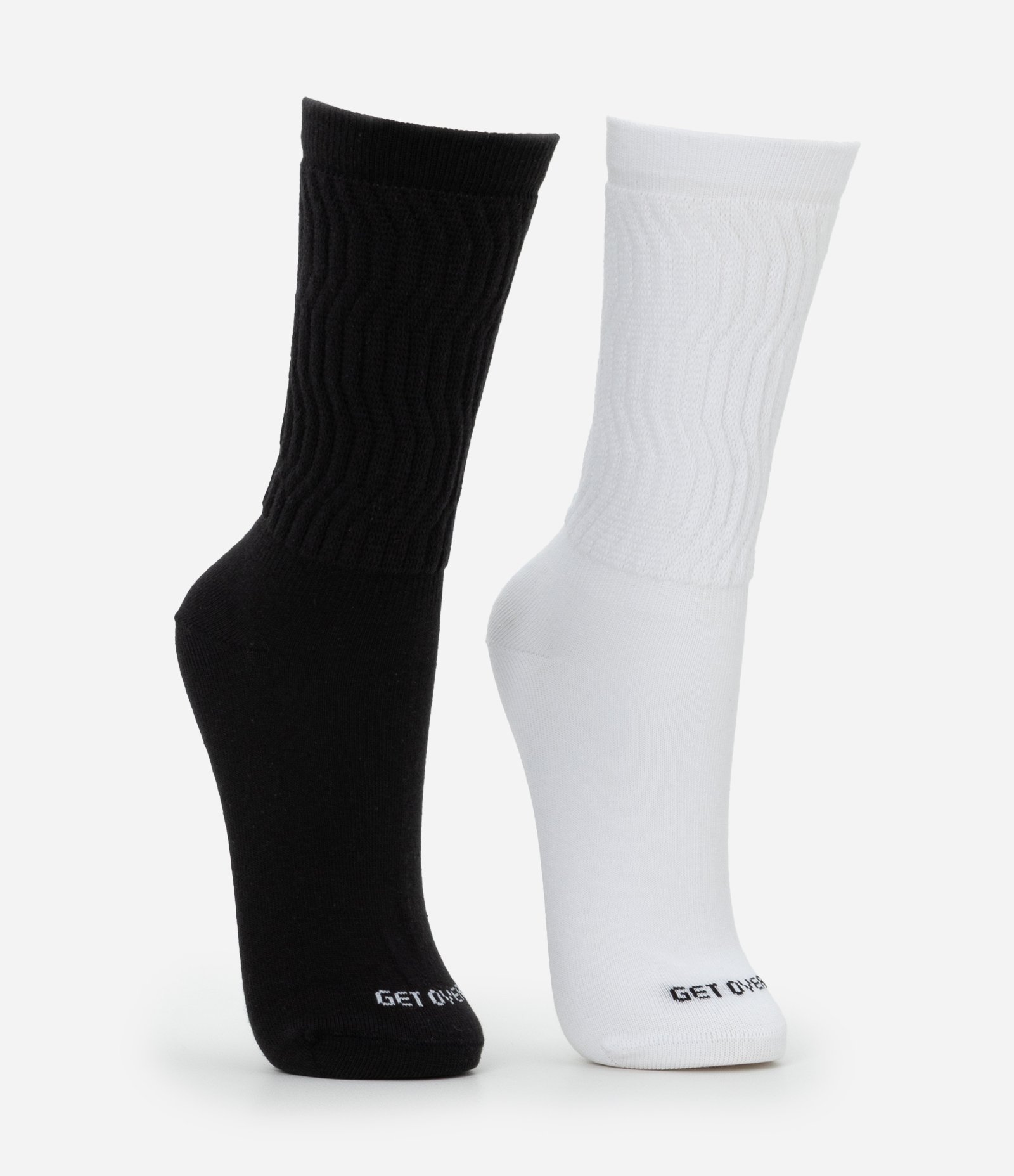 Kit 02 Meias Cano Alto Esportivas em Algodão Canelado Enrrugadinho Preto/Branco 2