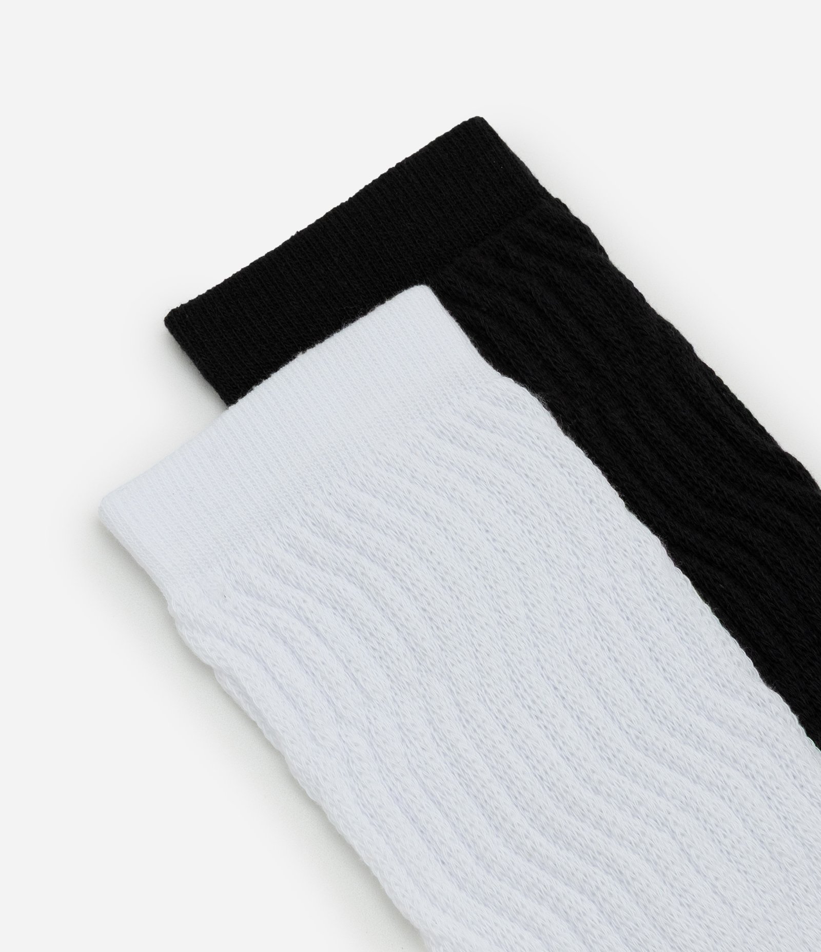 Kit 02 Meias Cano Alto Esportivas em Algodão Canelado Enrrugadinho Preto/Branco 4