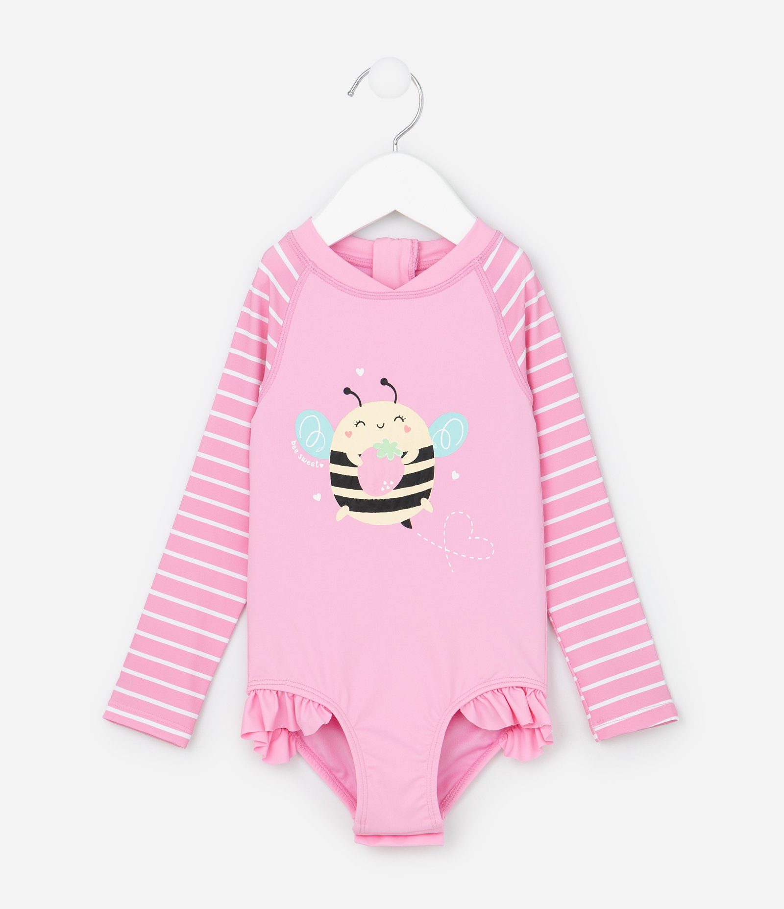 Conjunto Infantil com Estampa de Listras e Abelha - Tam 6 Meses a 4 Anos Rosa 3