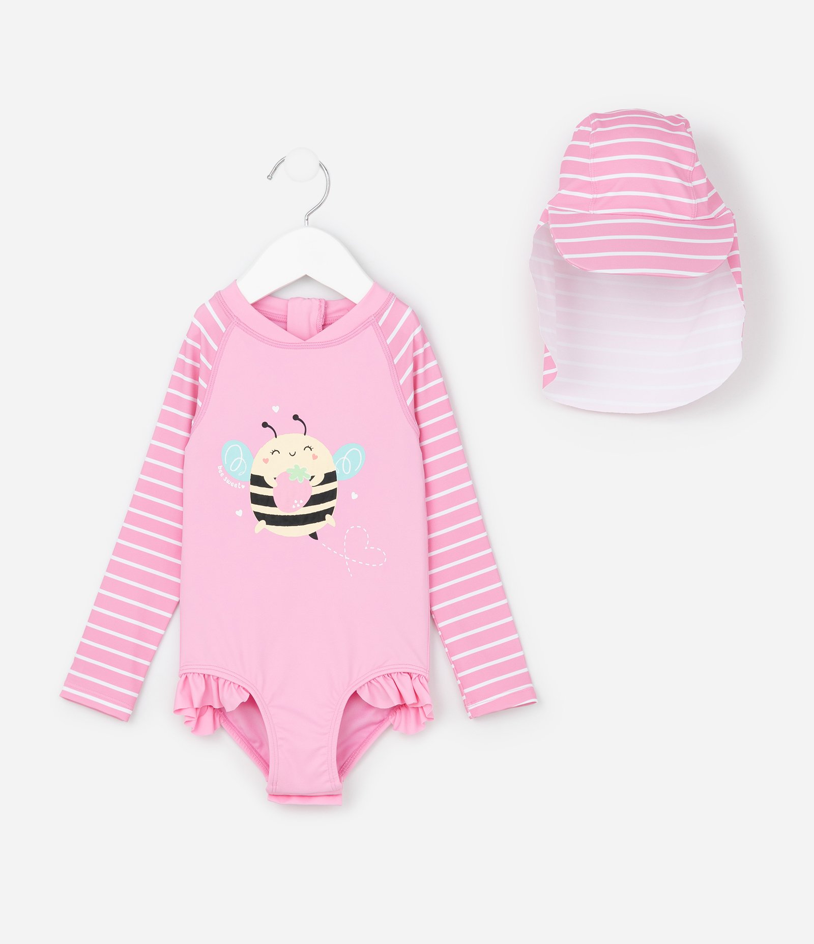 Conjunto Infantil com Estampa de Listras e Abelha - Tam 6 Meses a 4 Anos Rosa 1