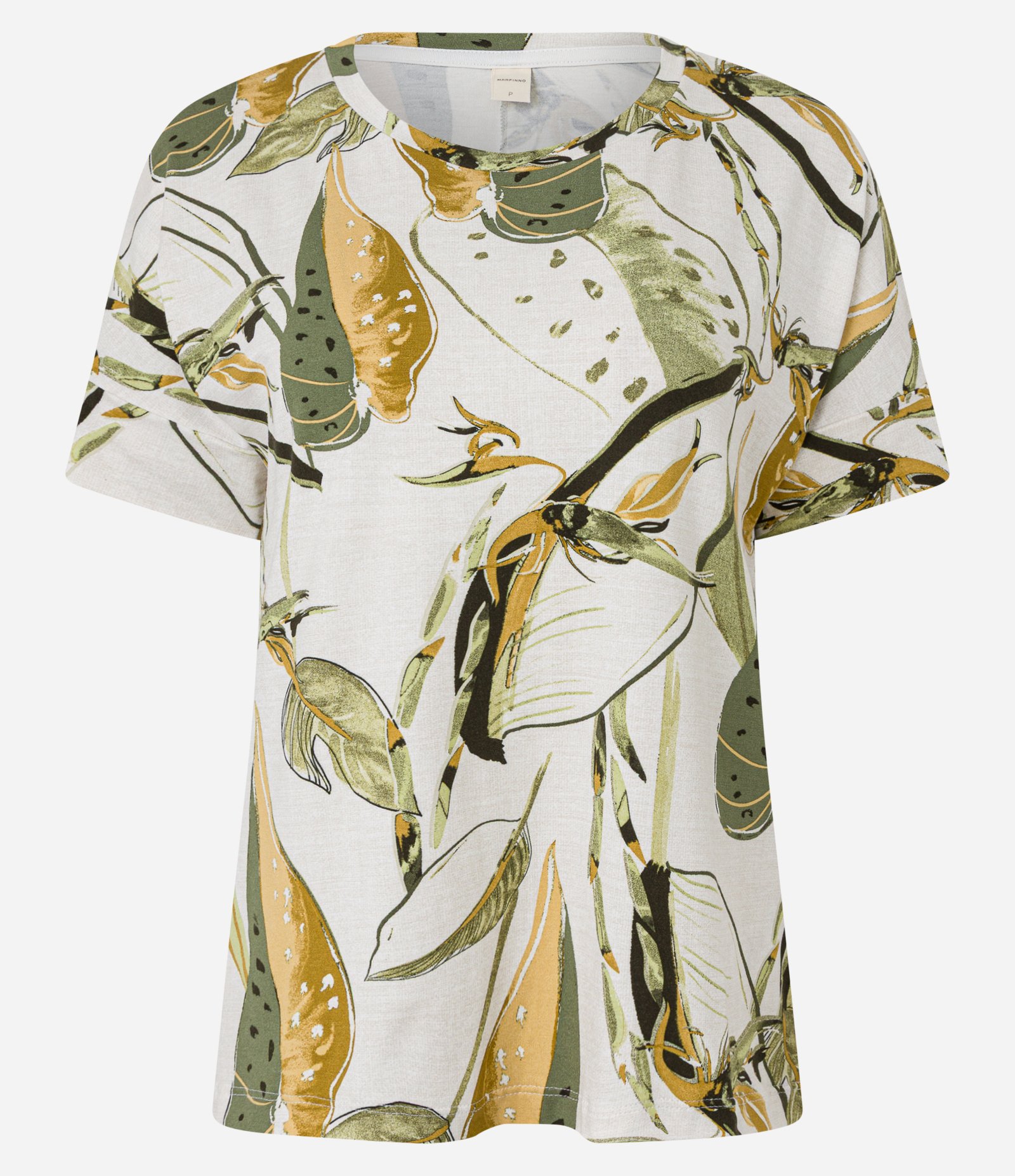Blusa em Viscose com Recorte nas Costas e Estampa Folhagem Off White/Bege/Verde 1