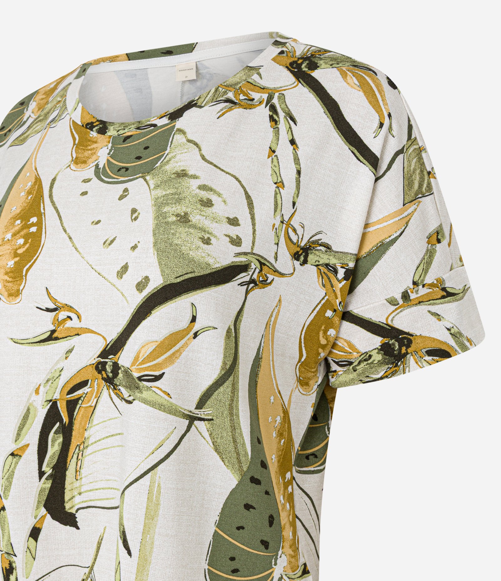 Blusa em Viscose com Recorte nas Costas e Estampa Folhagem Off White/Bege/Verde 2