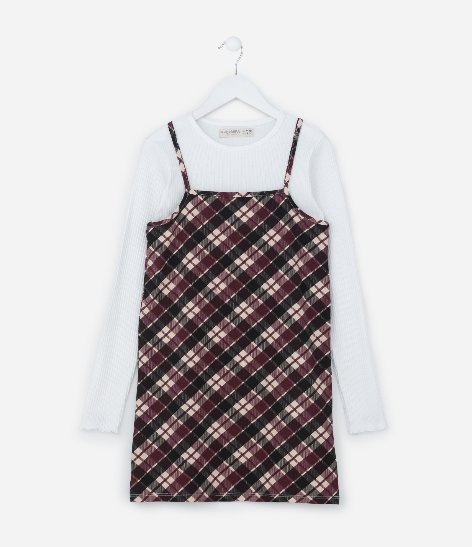 Vestido Infantil com Sobreposição e Estampa Xadrez - Tam 5 a 14 Anos Preto/Branco 1