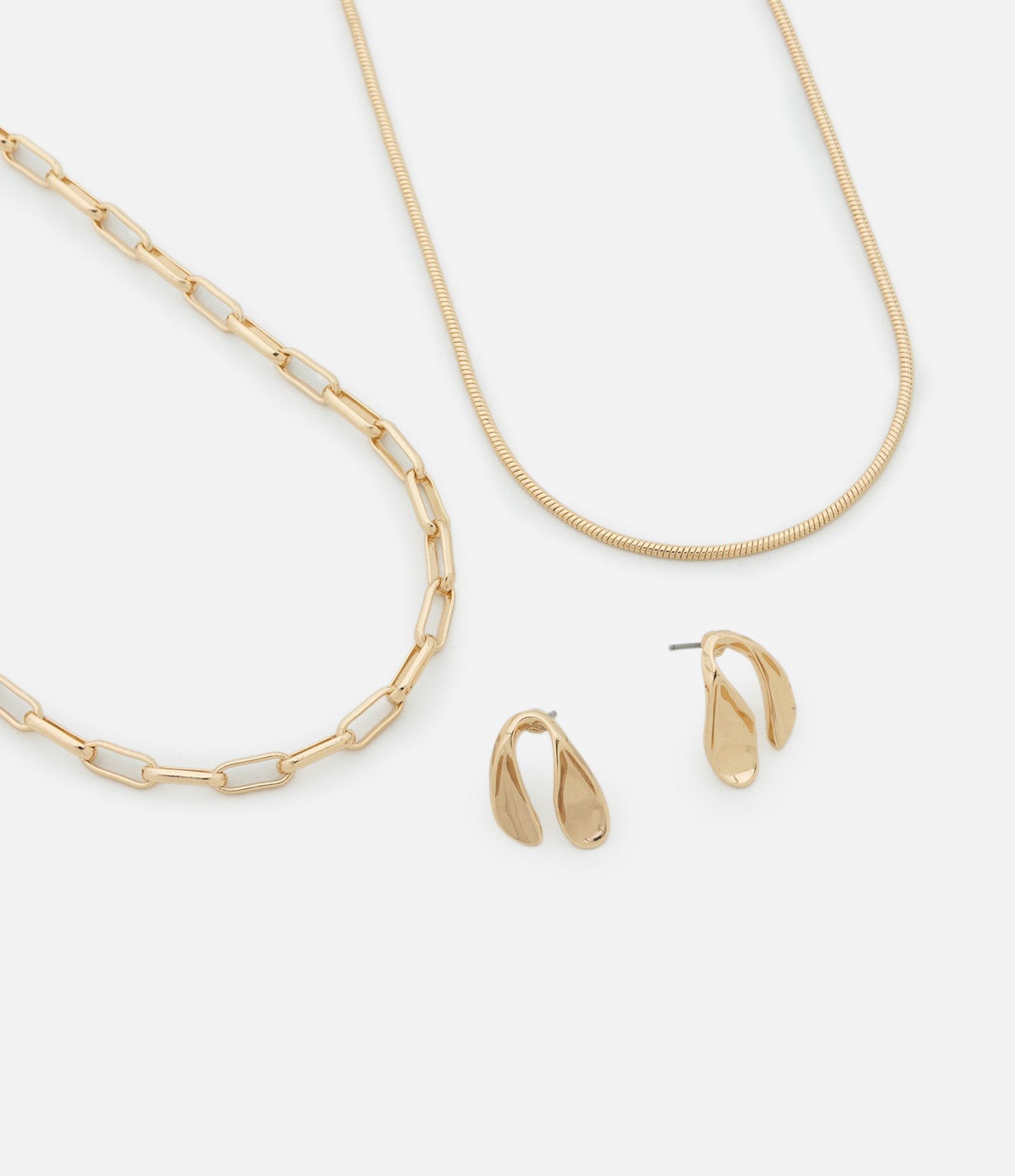 Conjunto de Colar Camadas e Brinco Pequeno Invertido Dourado 1