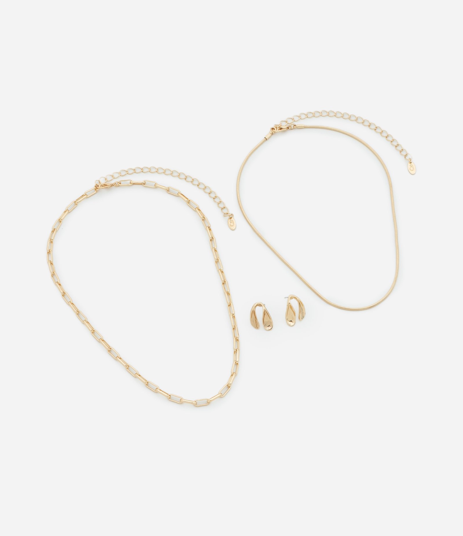 Conjunto de Colar Camadas e Brinco Pequeno Invertido Dourado 2