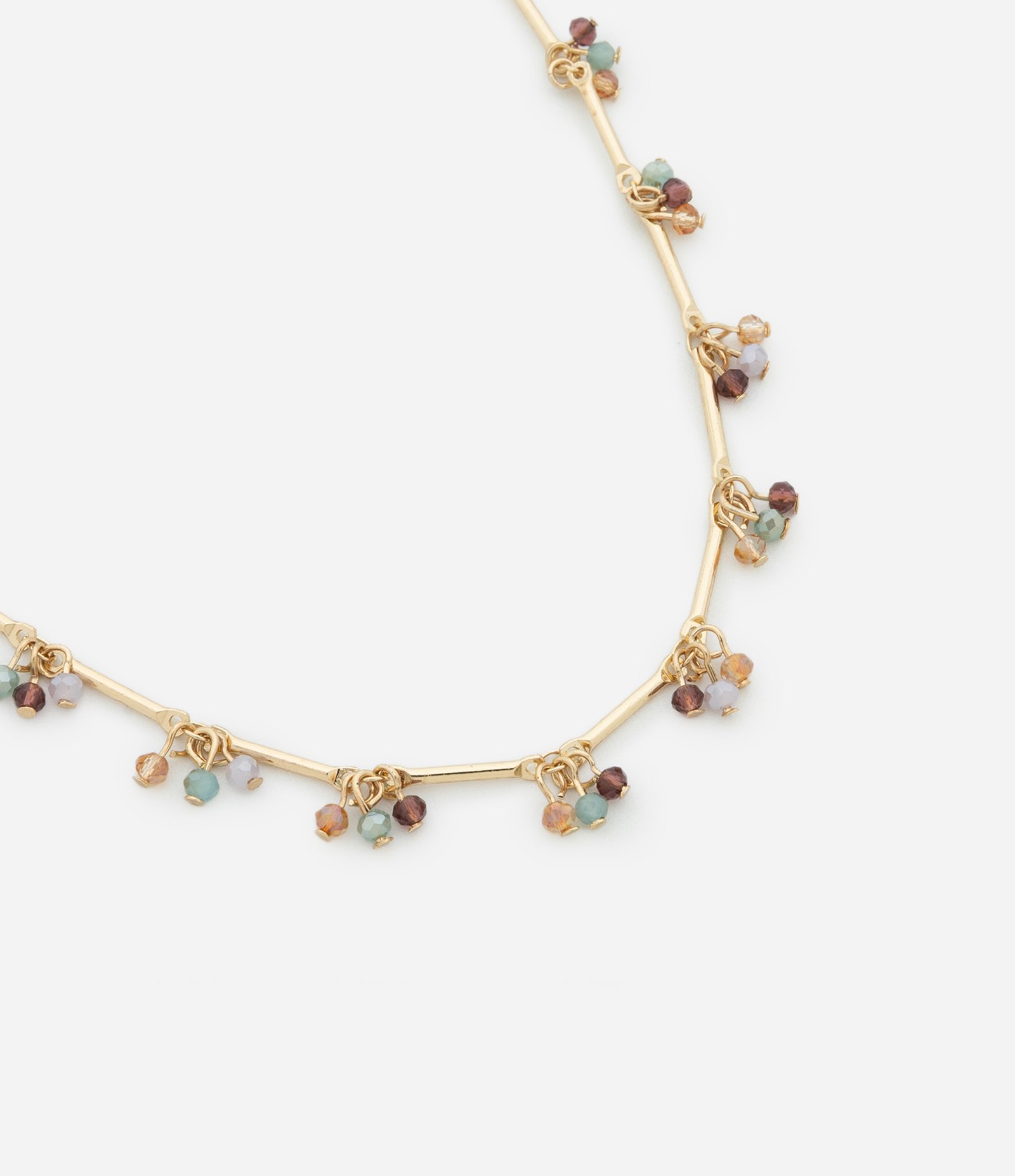 Colar Curto em Corrente Palito com Pingentes de Cristalzinho Dourado 2