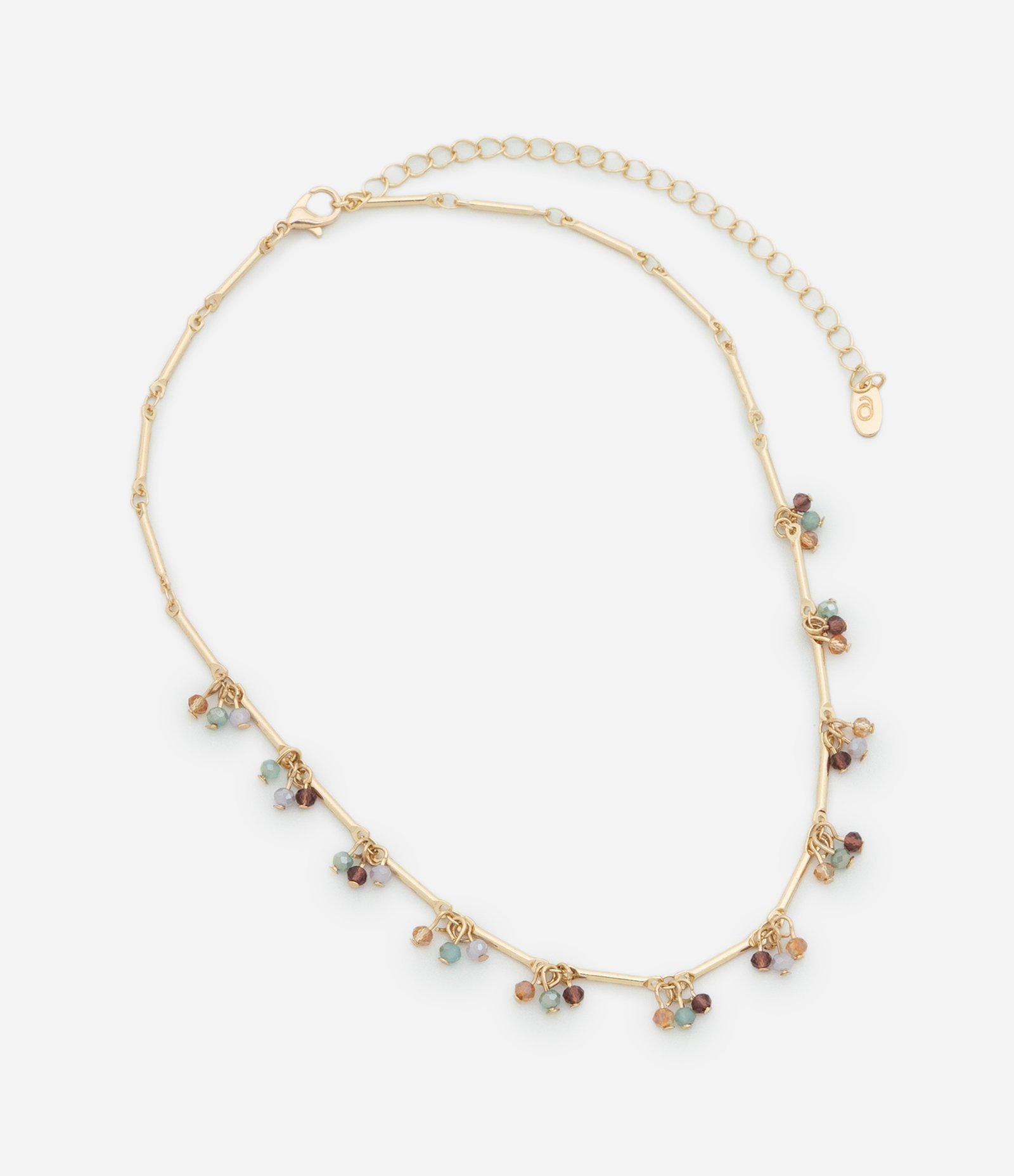 Colar Curto em Corrente Palito com Pingentes de Cristalzinho Dourado 3