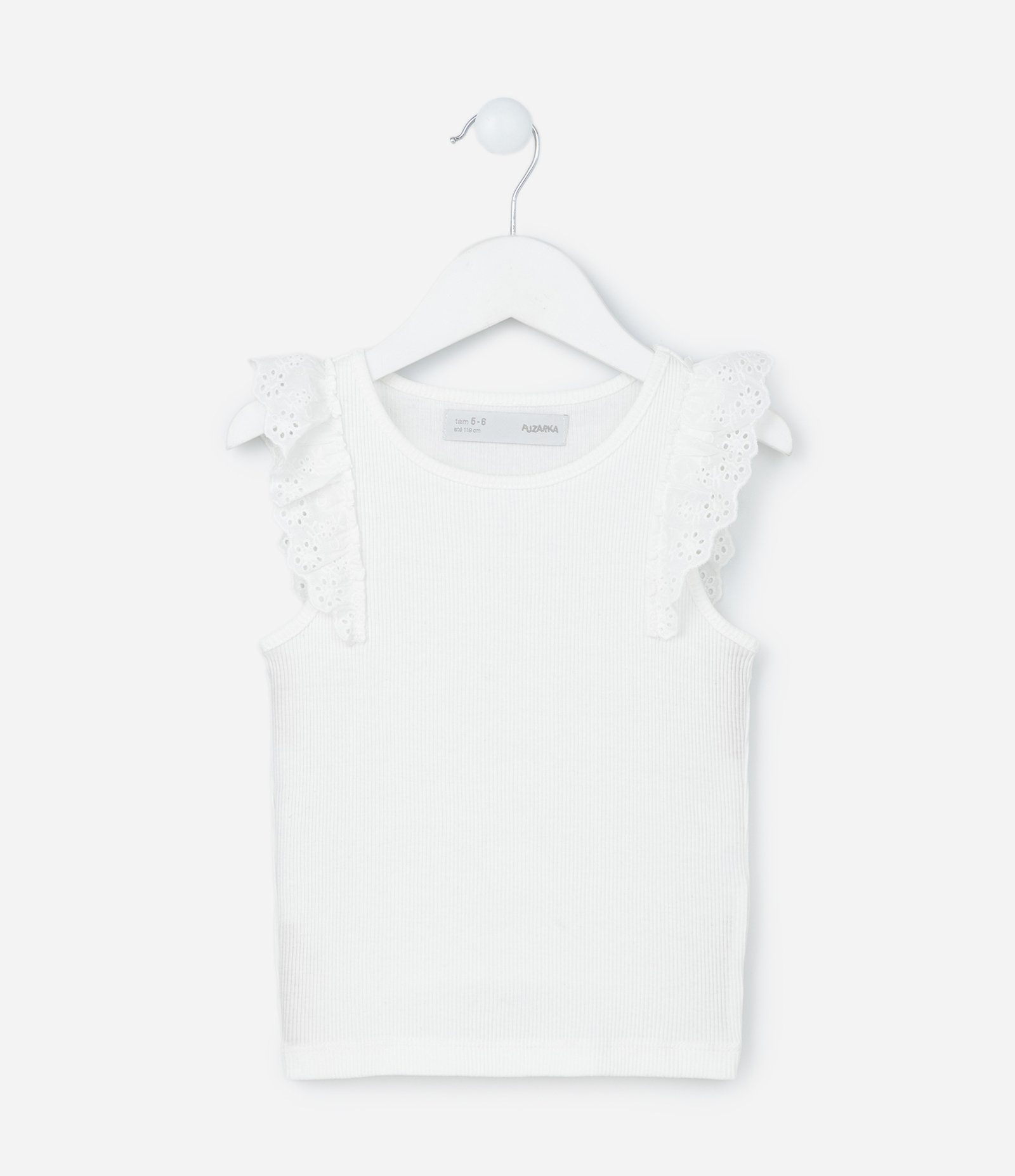 Regata Infantil em Ribana com Babado de Broderie - Tam 5 a 14 anos Branco 1
