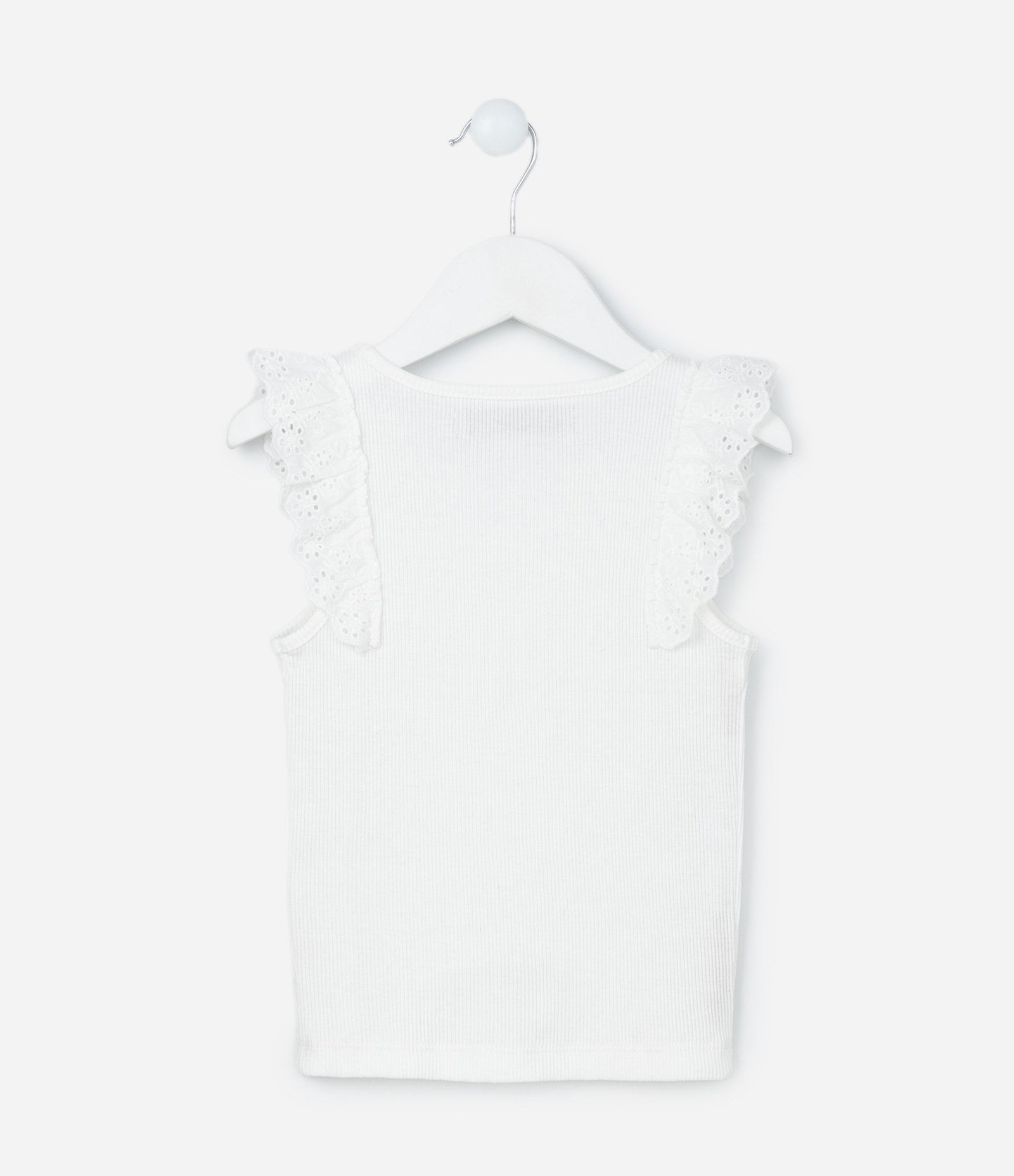 Regata Infantil em Ribana com Babado de Broderie - Tam 5 a 14 anos Branco 2