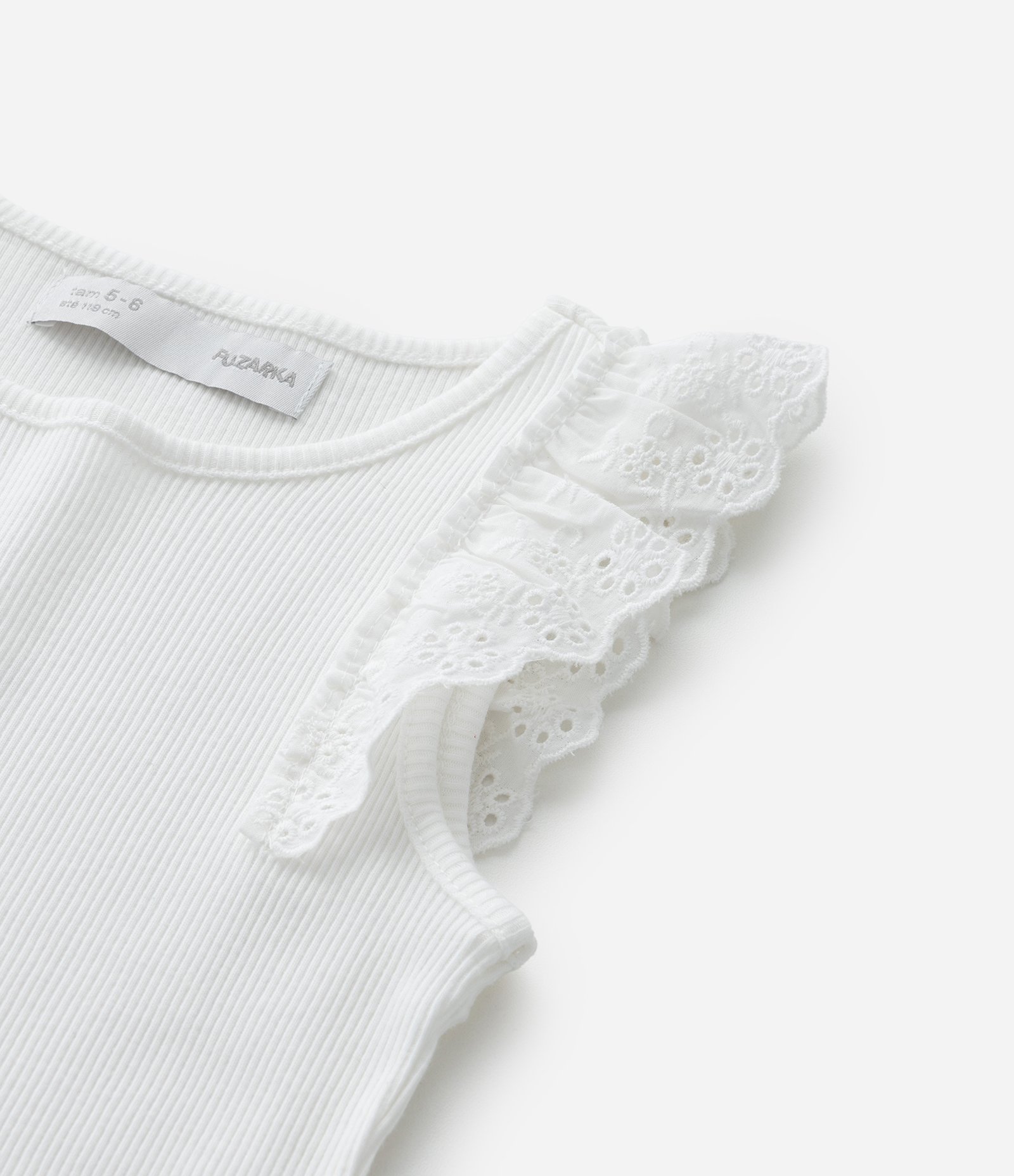 Regata Infantil em Ribana com Babado de Broderie - Tam 5 a 14 anos Branco 4