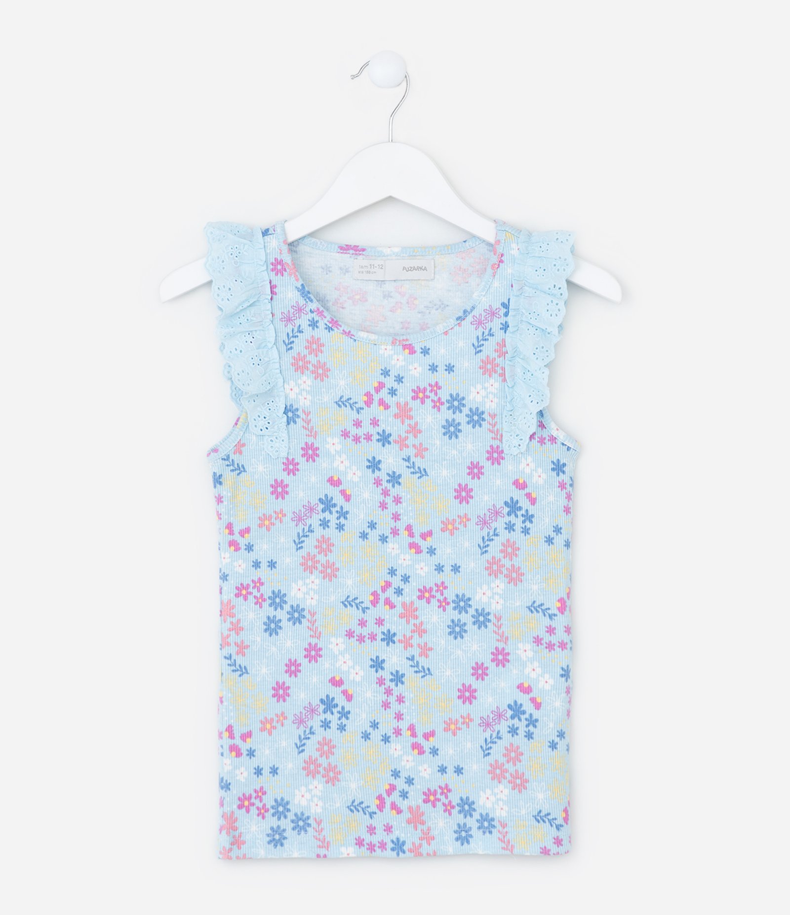 Regata infantil em Ribana com Babado Broderie - Tam 5 a 14 Anos Azul 1