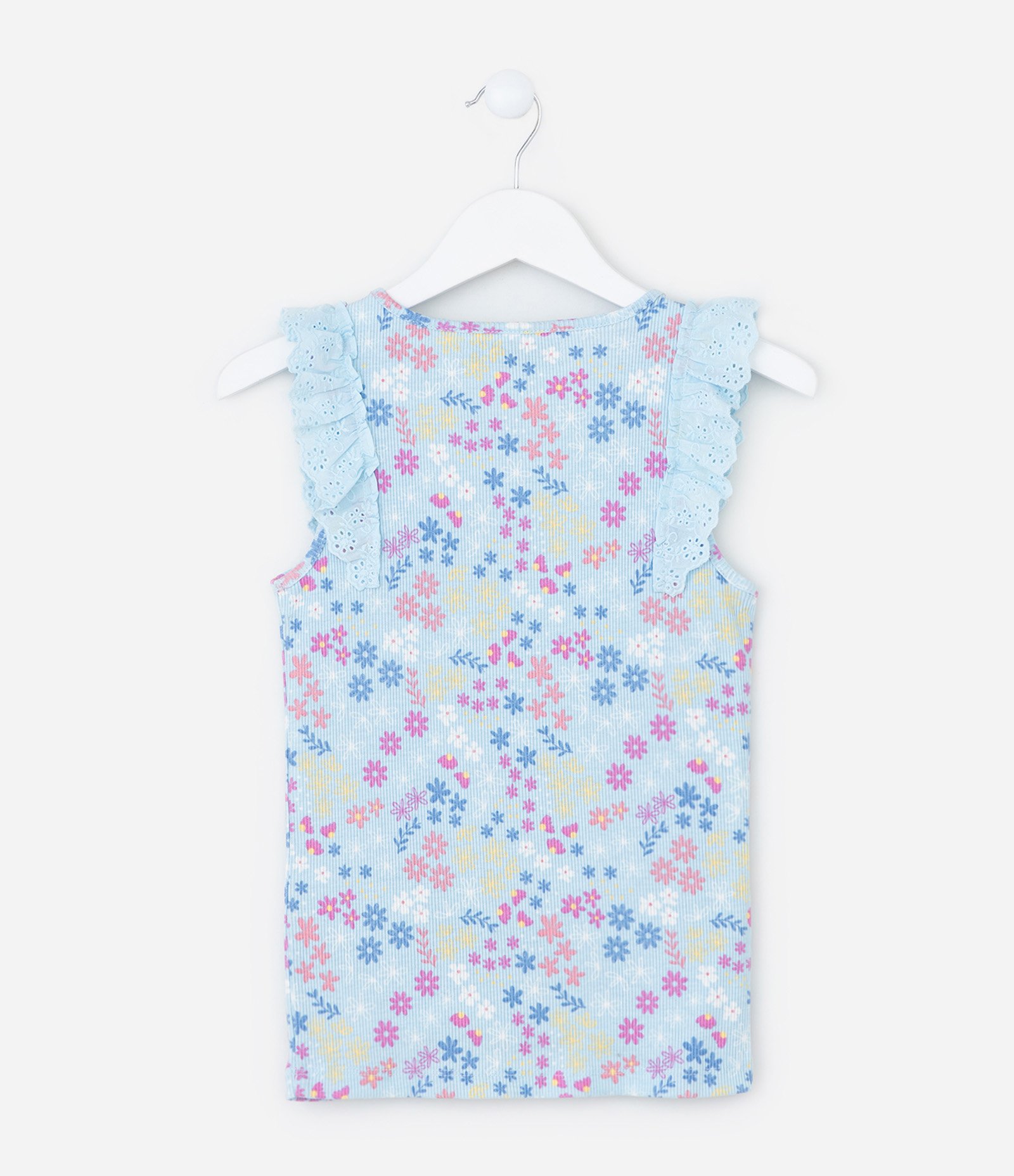 Regata infantil em Ribana com Babado Broderie - Tam 5 a 14 Anos Azul 2