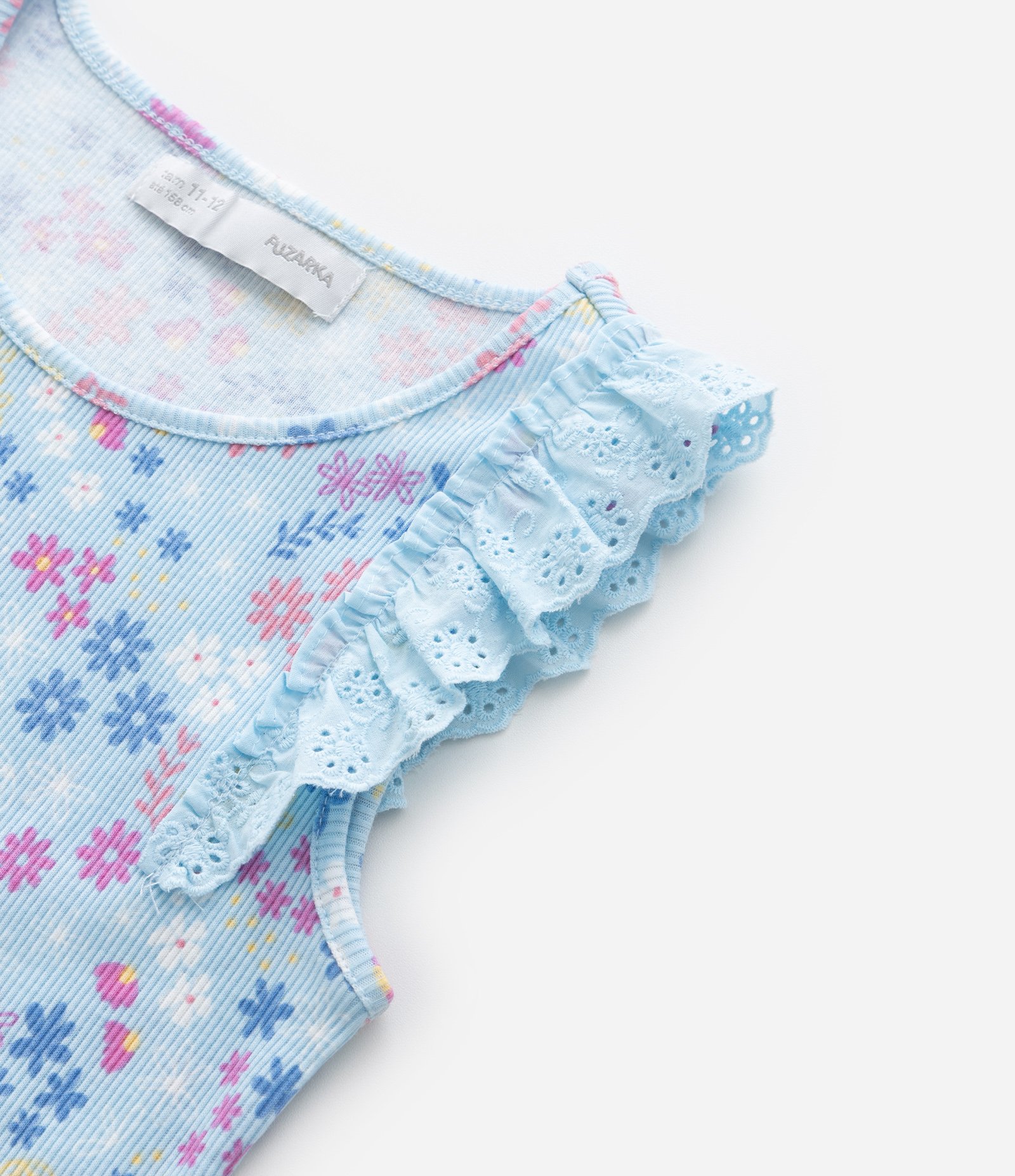 Regata infantil em Ribana com Babado Broderie - Tam 5 a 14 Anos Azul 4