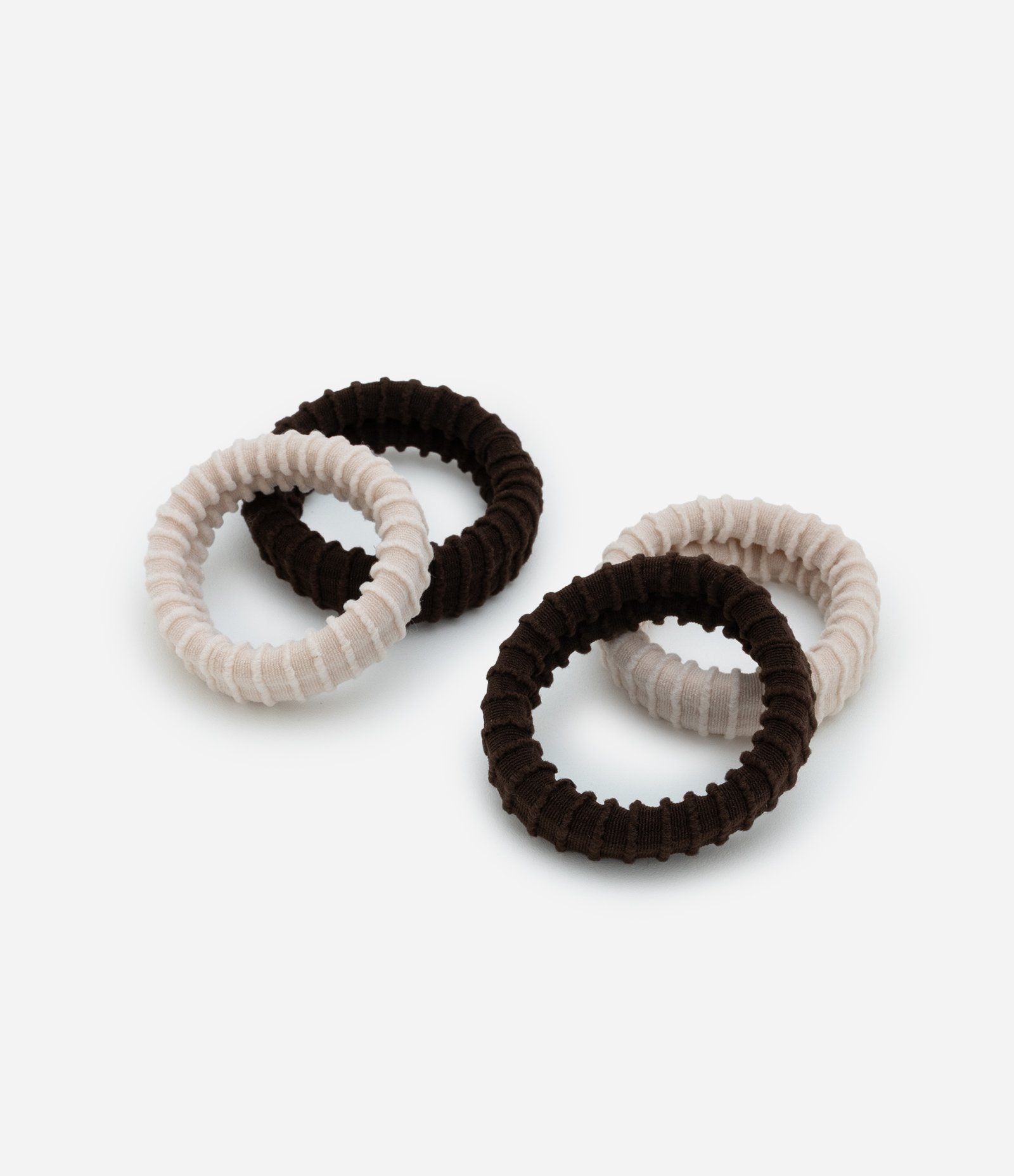 Kit 04 Elástico de Cabelo Larga Canelada Marrom/Bege 2