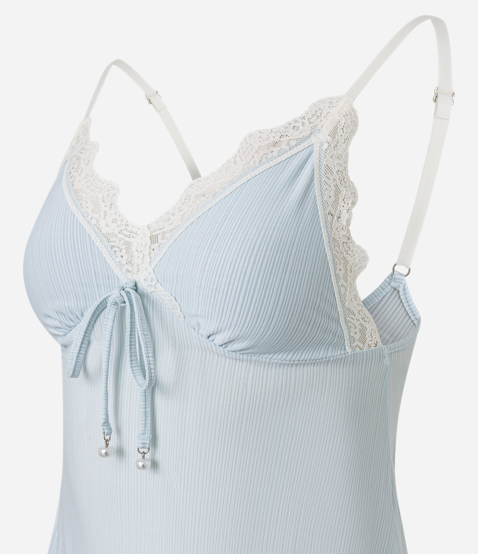 Pijama Short Doll Canelado com Renda e Amarração Azul 5