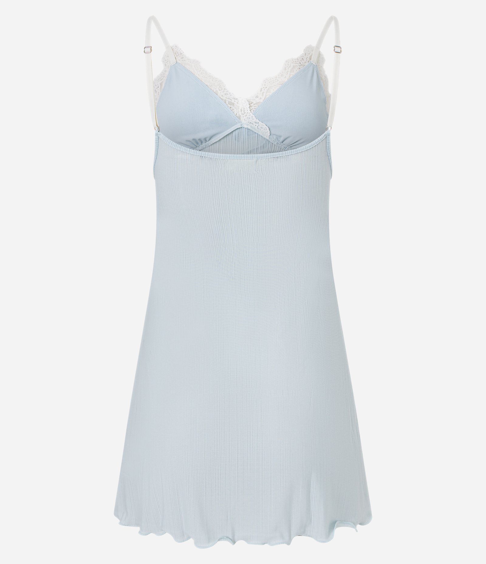 Camisola Curta Canelada com Rendas e Amarração Azul 6