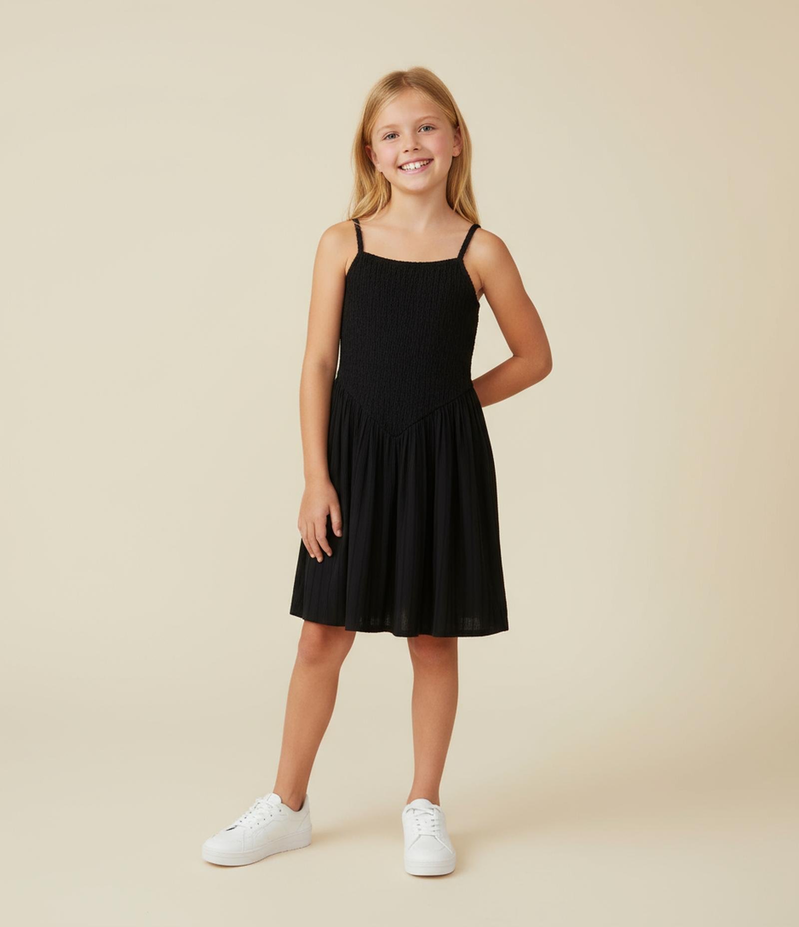 Vestido Infantil Texturizado de Alças Finas - Tam 5 a 14 Anos Preto 1