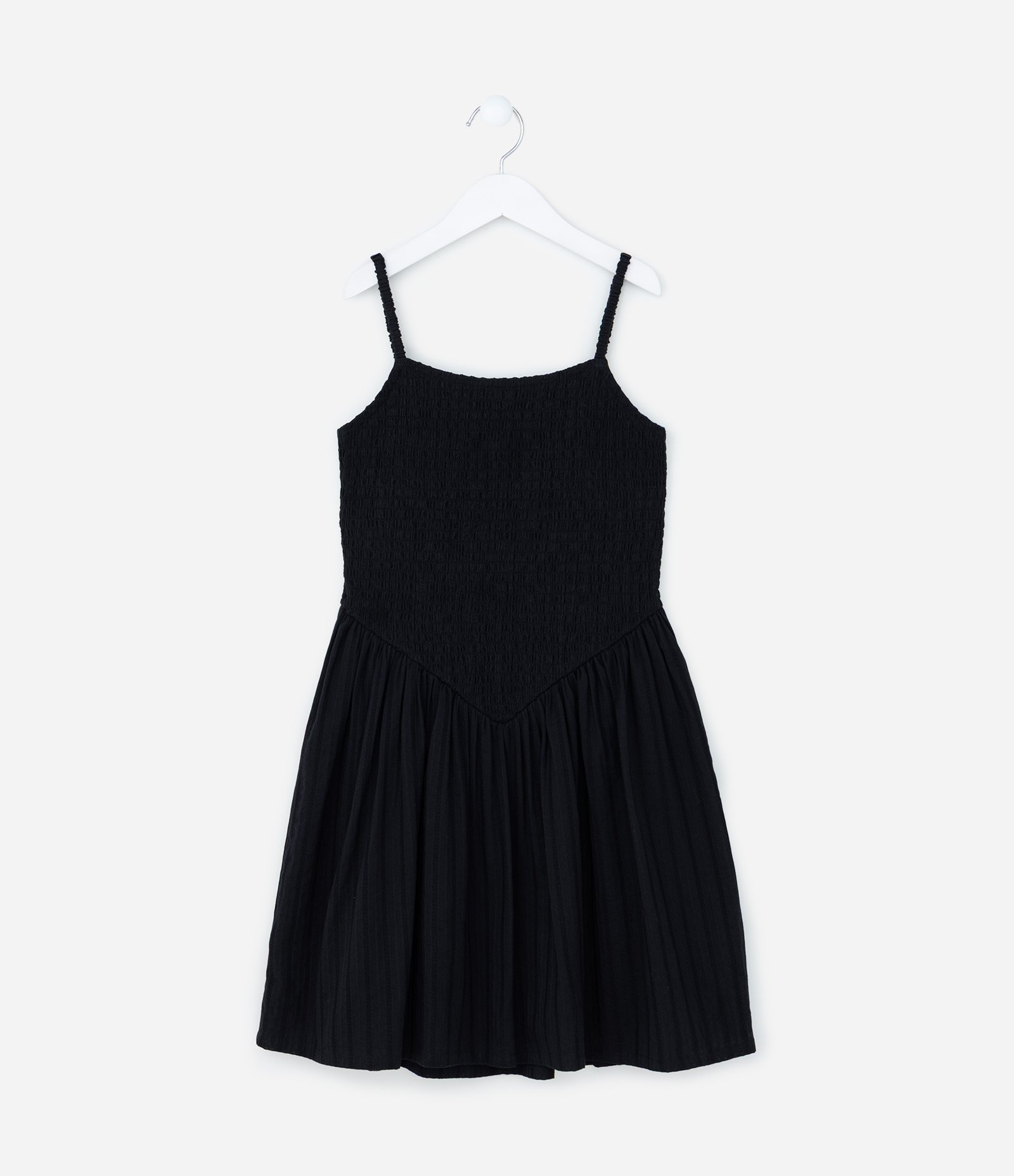 Vestido Infantil Texturizado de Alças Finas - Tam 5 a 14 Anos Preto 1