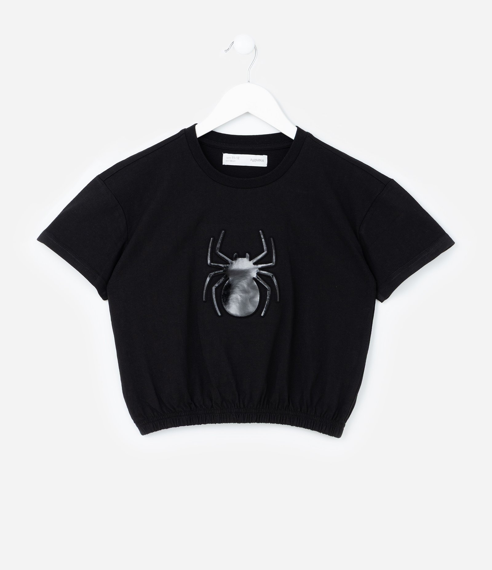 Camiseta Curta Infantil com Estampa Aranha em Foil - Tam 5 a 14 Anos Preto 2