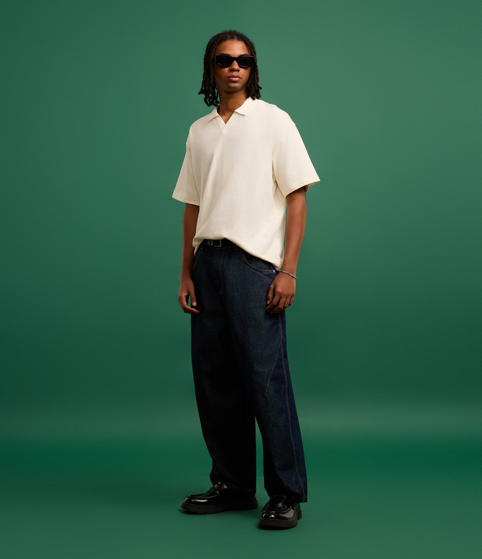 Camiseta Polo Boxy em Algodão com Textura Bege 2