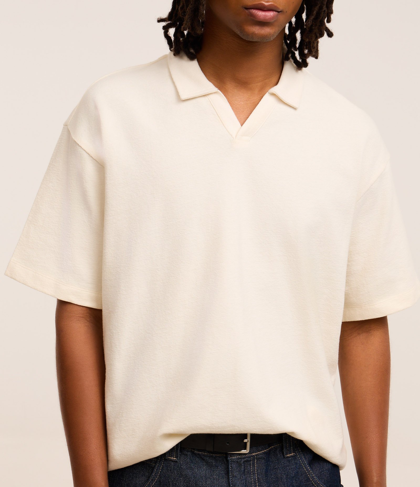 Camiseta Polo Boxy em Algodão com Textura Bege 3