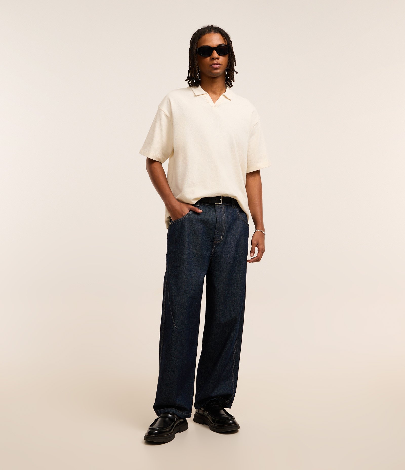 Camiseta Polo Boxy em Algodão com Textura Bege 4