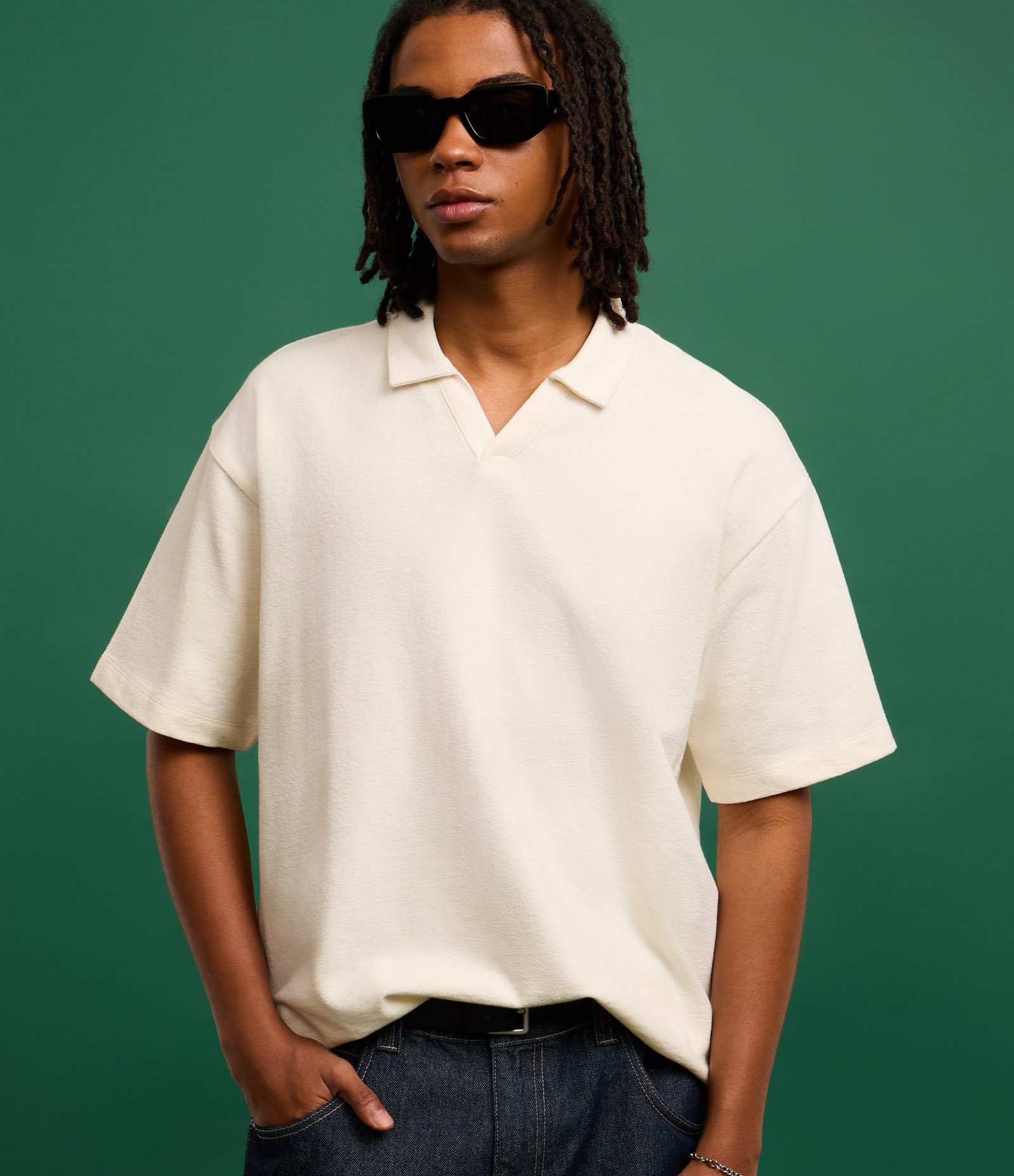 Camiseta Polo Boxy em Algodão com Textura Bege 5