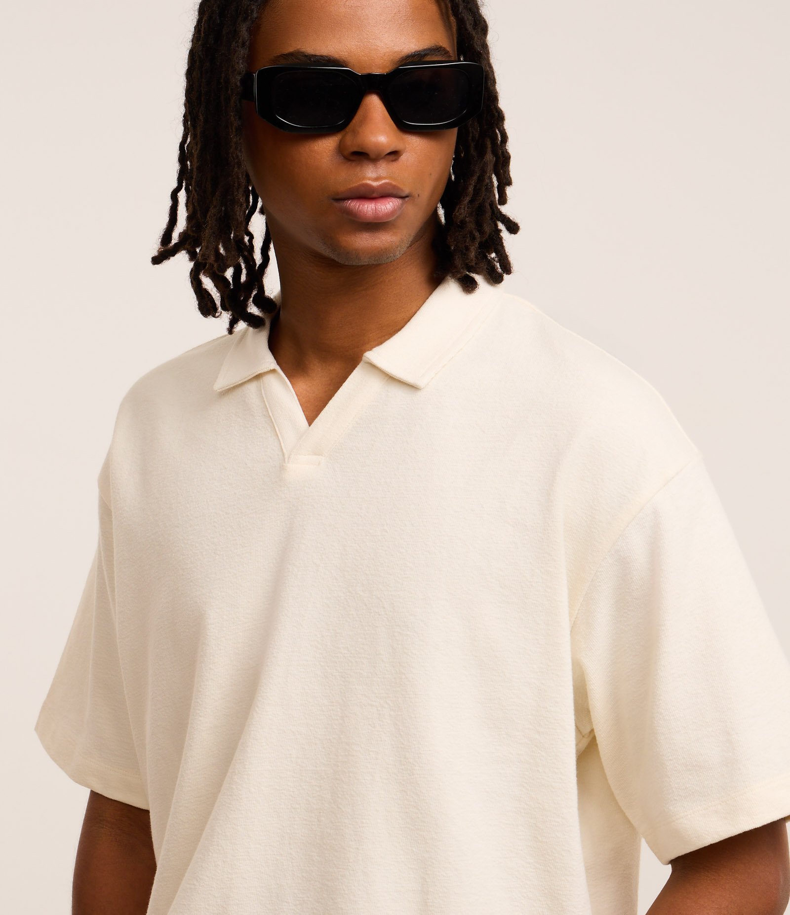 Camiseta Polo Boxy em Algodão com Textura Bege 6