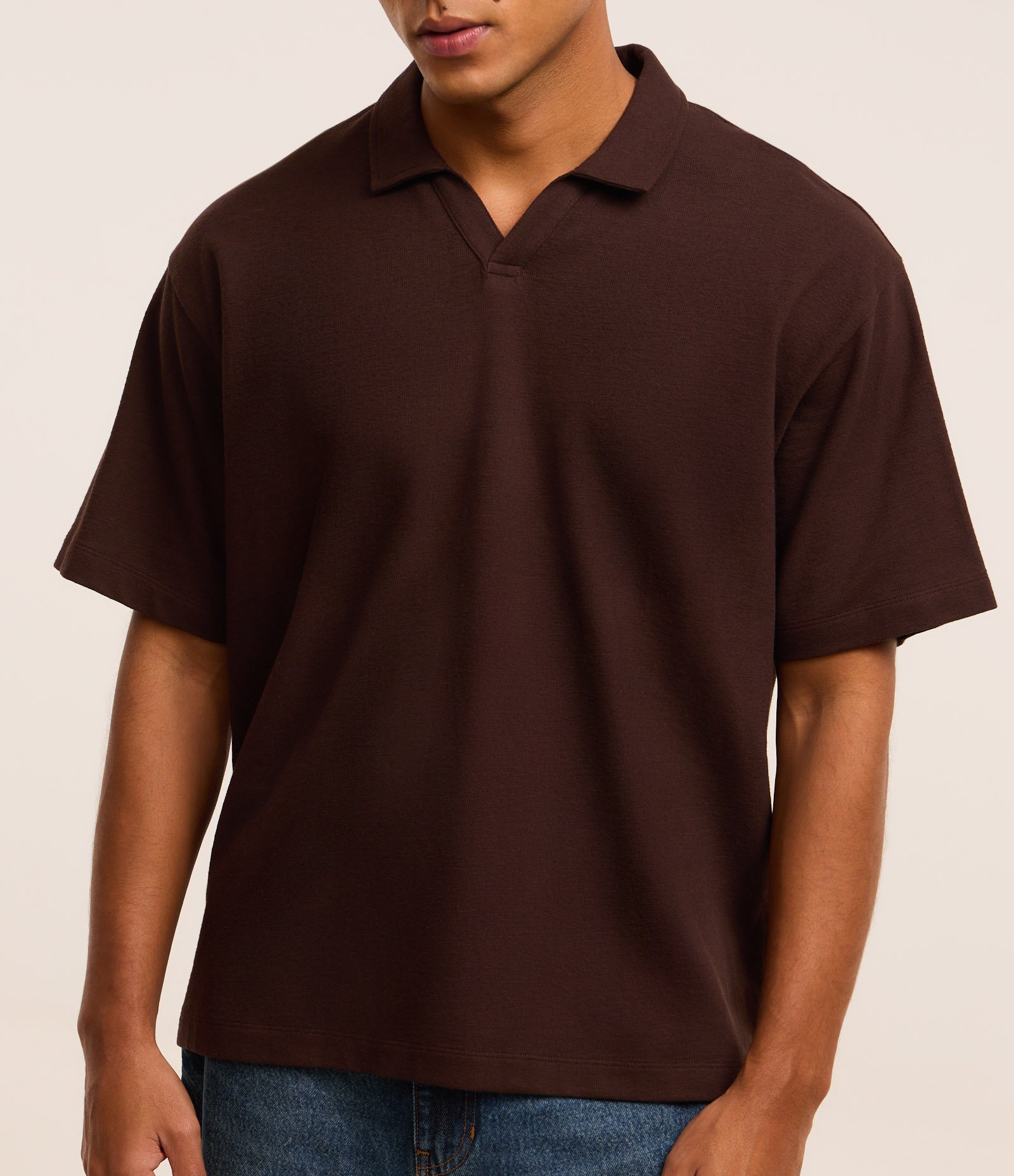 Camiseta Polo Boxy em Algodão com Textura Marrom 3