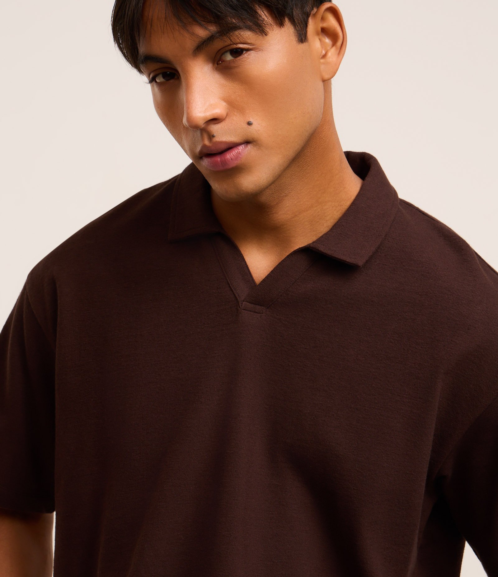 Camiseta Polo Boxy em Algodão com Textura Marrom 4