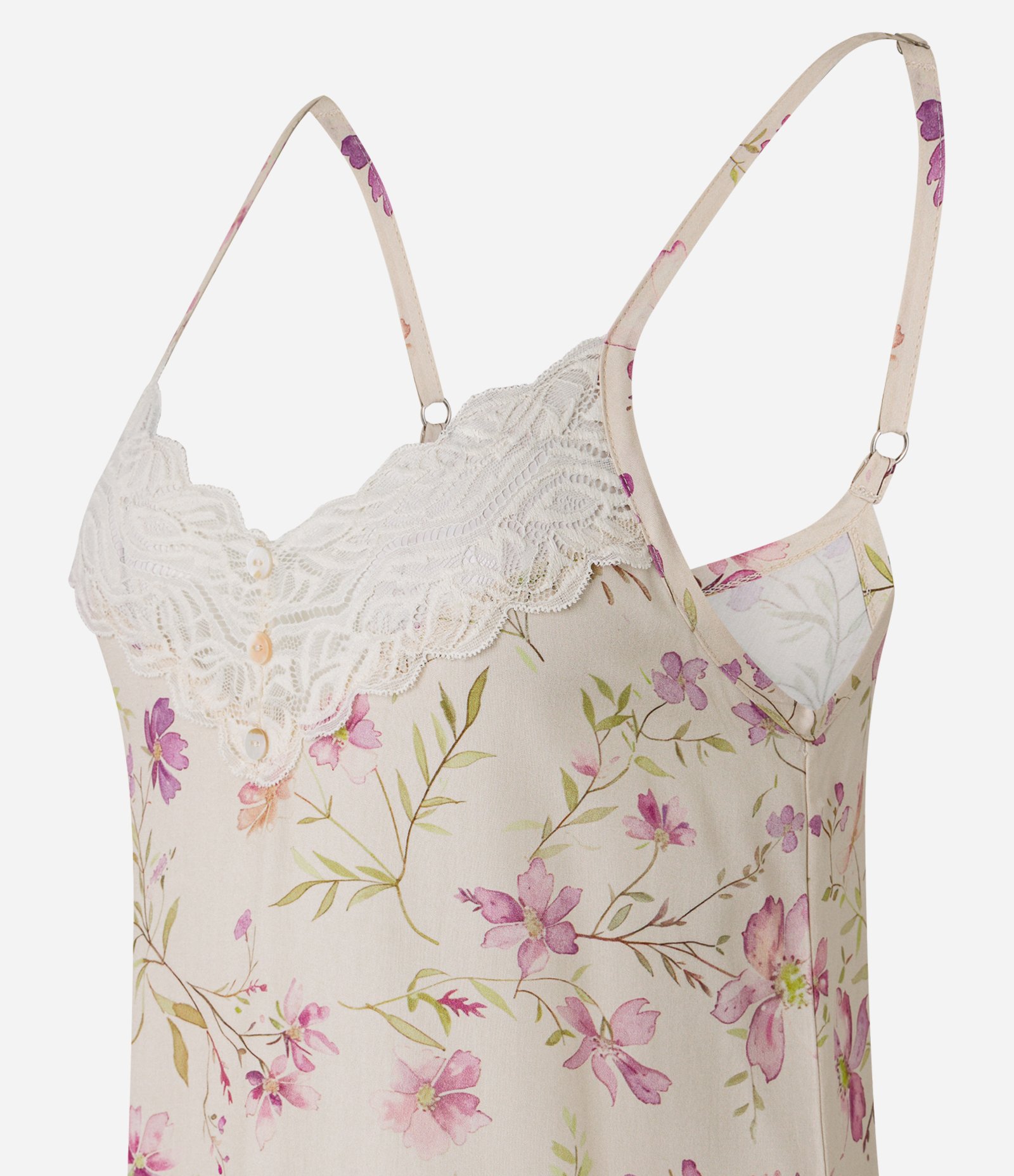 Camisola Curta em Viscose com Estampa Floral e Renda Bege 4