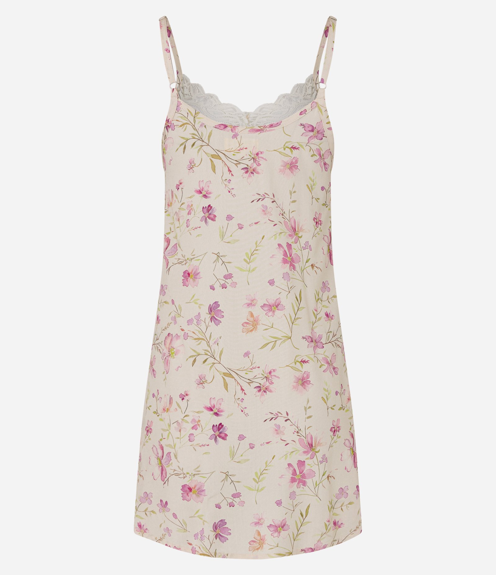 Camisola Curta em Viscose com Estampa Floral e Renda Bege 5