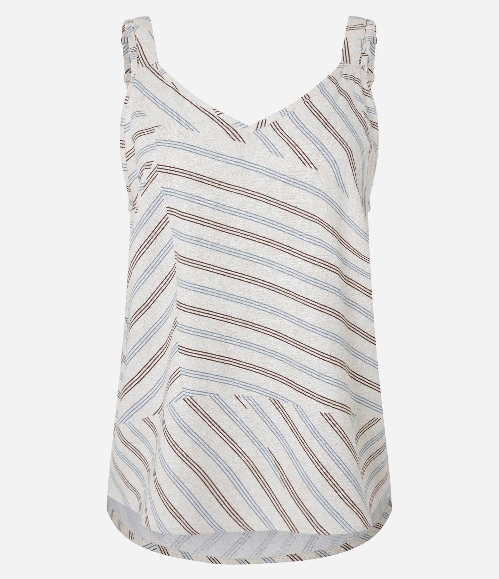 Blusa em Viscolinho com Recortes e Listras Diagonais Bege 5