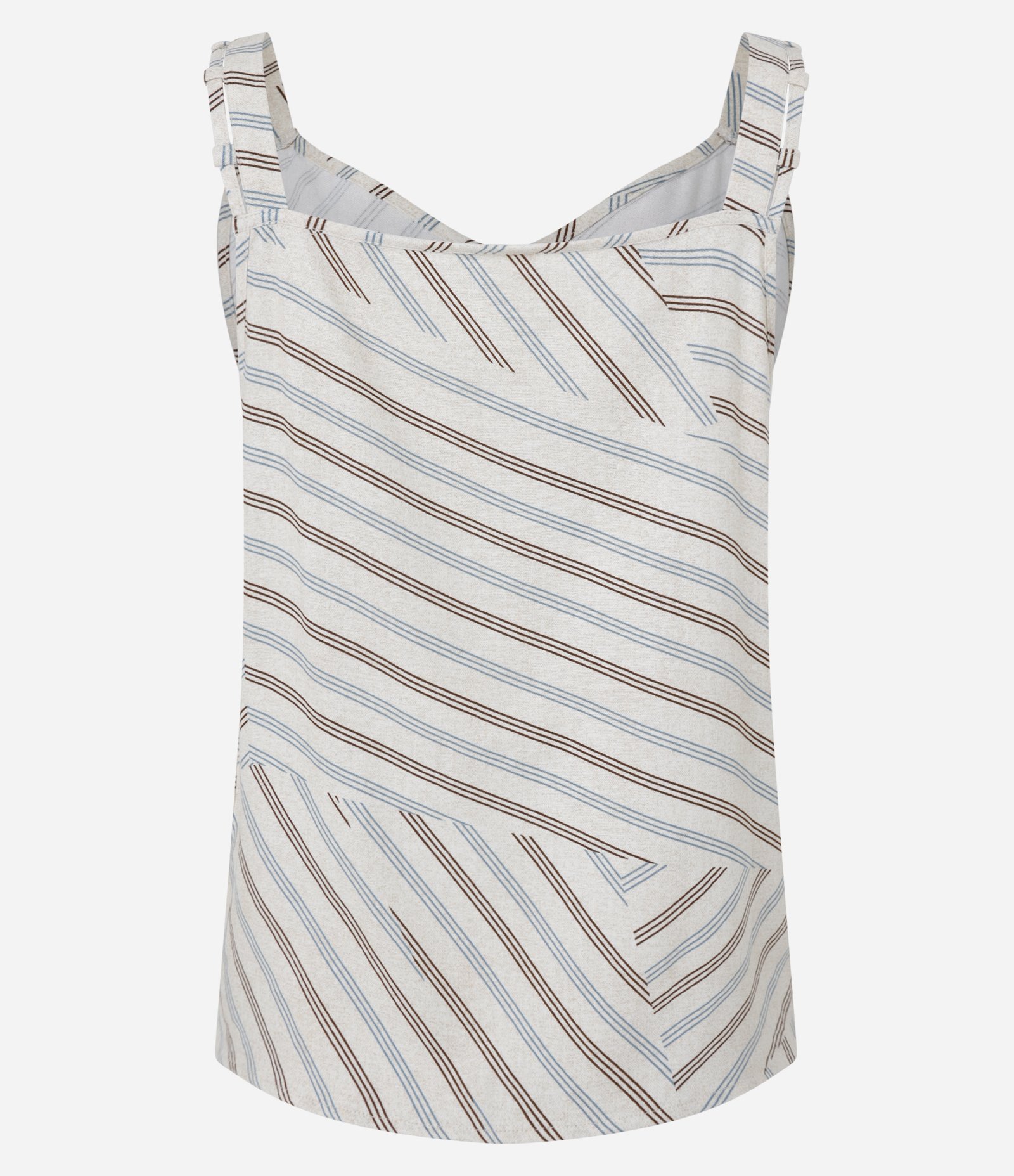 Blusa em Viscolinho com Recortes e Listras Diagonais Bege 6