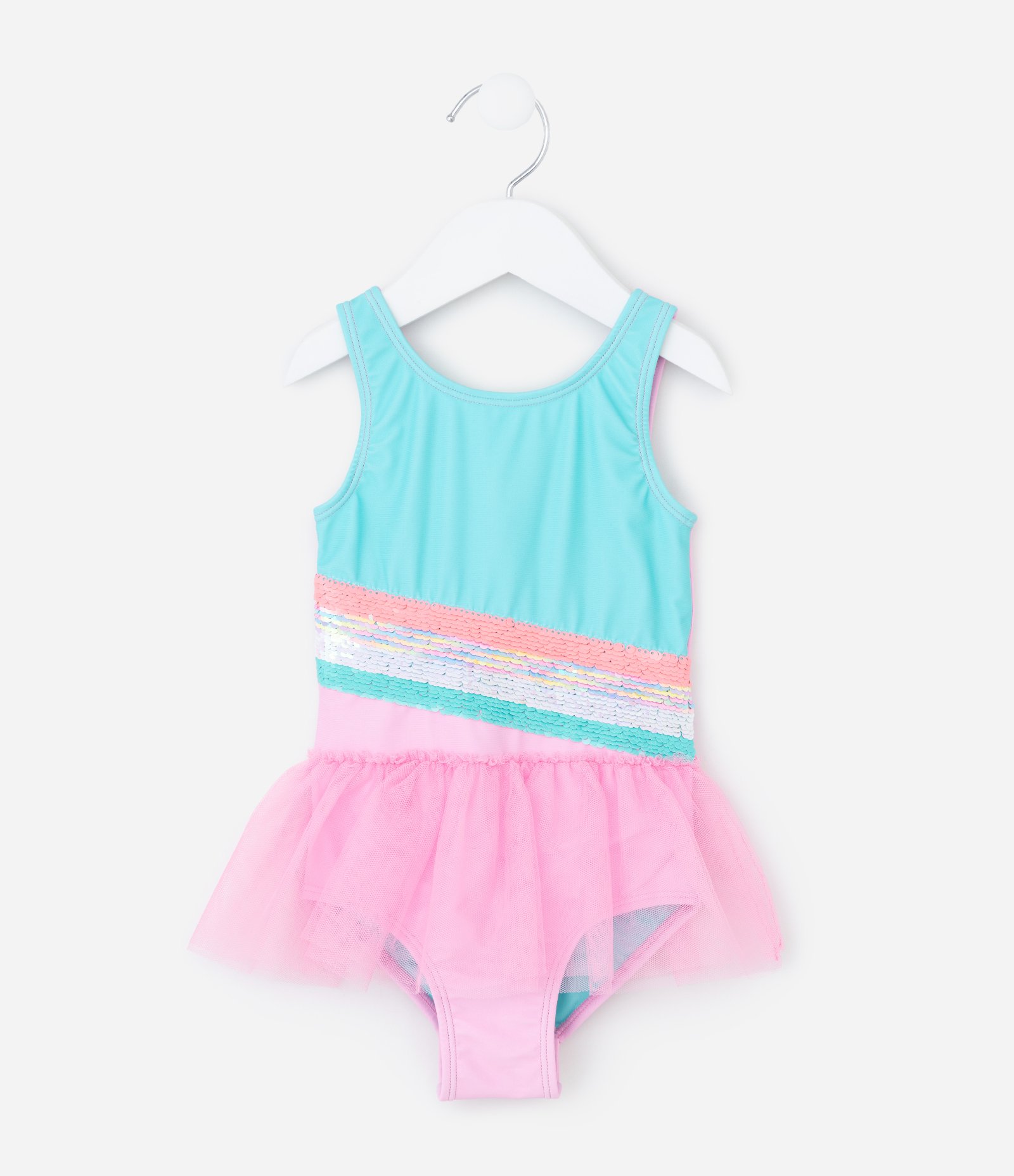 Maiô Infantil com Estampa de Arco-Íris e Saia Removível - Tam 1 a 4 anos Rosa/Azul 1